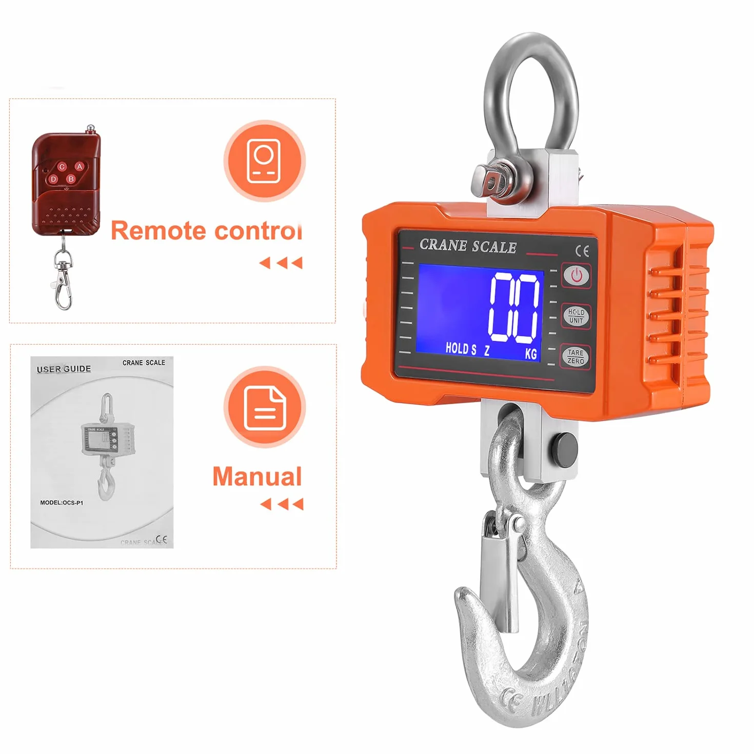 Bilancia sospesa digitale industriale per gru 1000kg 2200 lbs con telecomando e display LCD