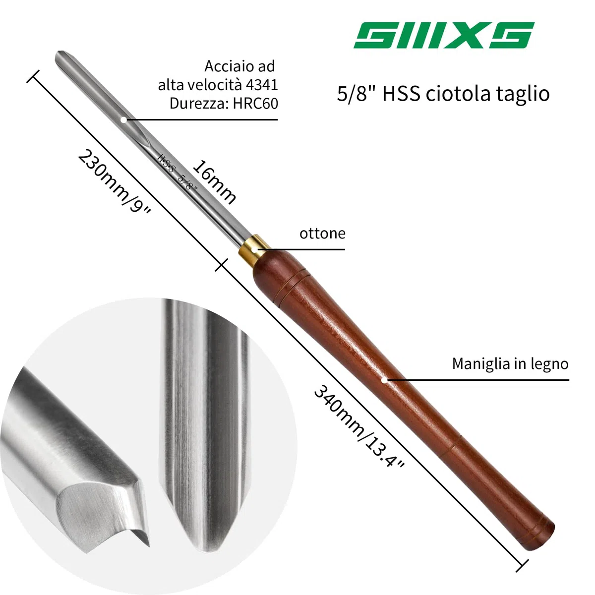 16 mm Utensili di Tornitura per Legno di Scalpelli per Legno con Lama in Acciaio ad Alta velocità HSS, Impugnatura Comoda, per Progetti di Intaglio di Mobili