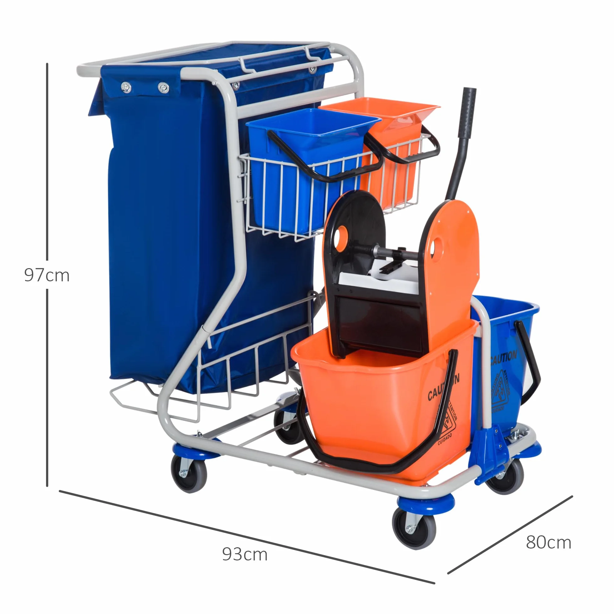 HOMCOM Carrello Pulizie Professionale 2 Secchi 18L 6L Strizzatore Mocio Gancio Ruote 93x80x97 cm Arancione