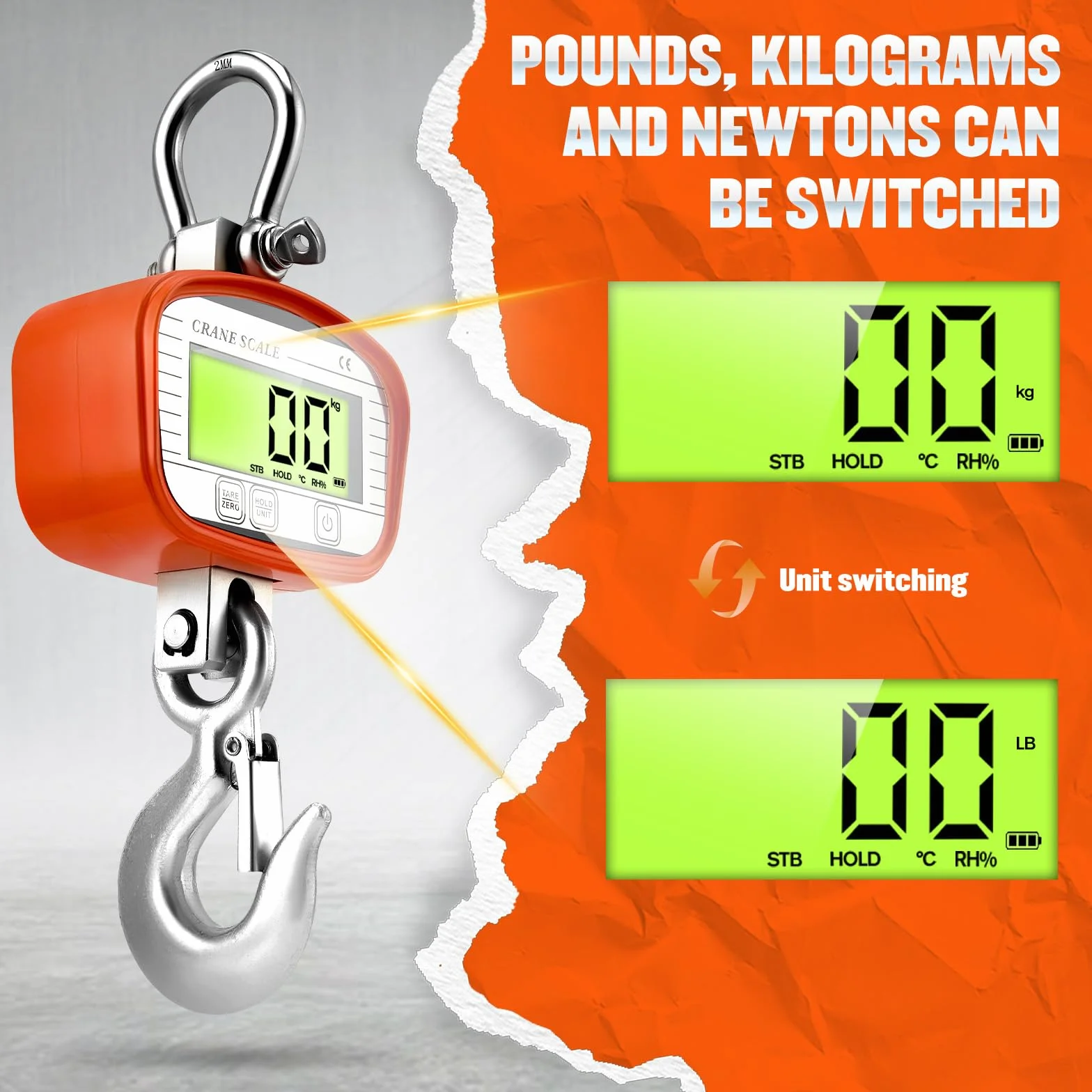 Bilancia sospesa 2000kg/4400lbs con telecomando elettronica per gru digitale LCD arancione