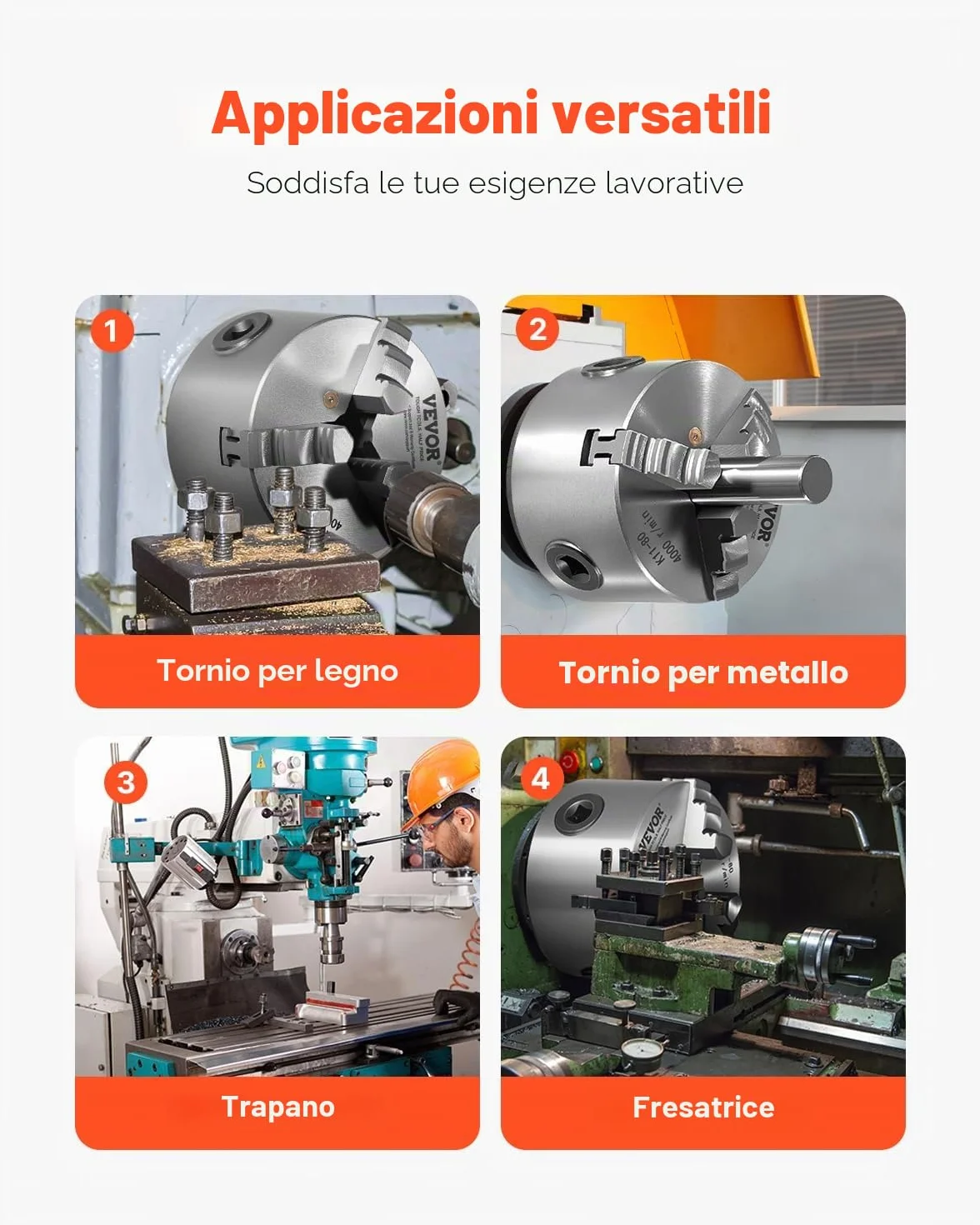 VEVOR Set di Mandrino per Tornio a 3 Griffe Diametro da 80 mm, Mandrino Autocentrante Materiale Principale HT300 Intervallo di Serraggio tra 2-63 mm con Viti di Fissaggio per Tornio per Legno Metallo