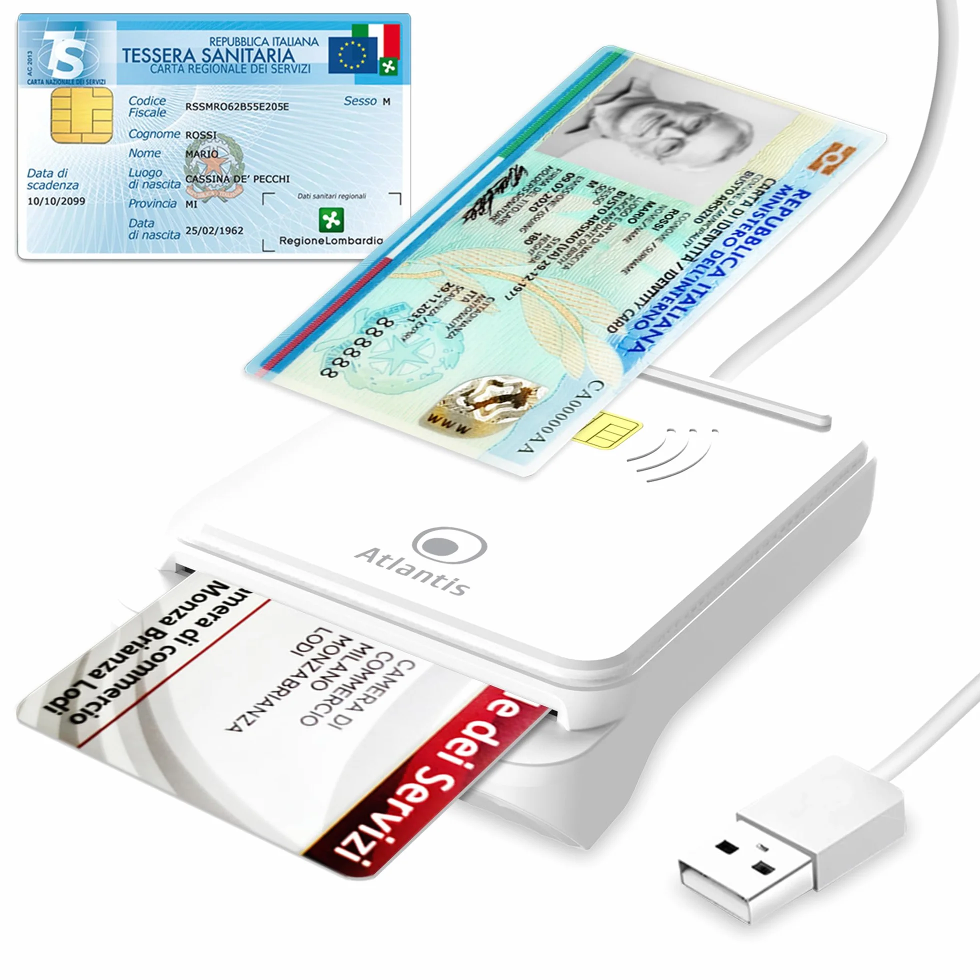 Atlantis lettore cie 3.0 carta d'identità elettronica e tessera sanitaria italiana, lettore smart card cns carta nazionale dei servizi, adatto per INPS, Ag. delle entrate, INAIL, Fascicolo sanitario