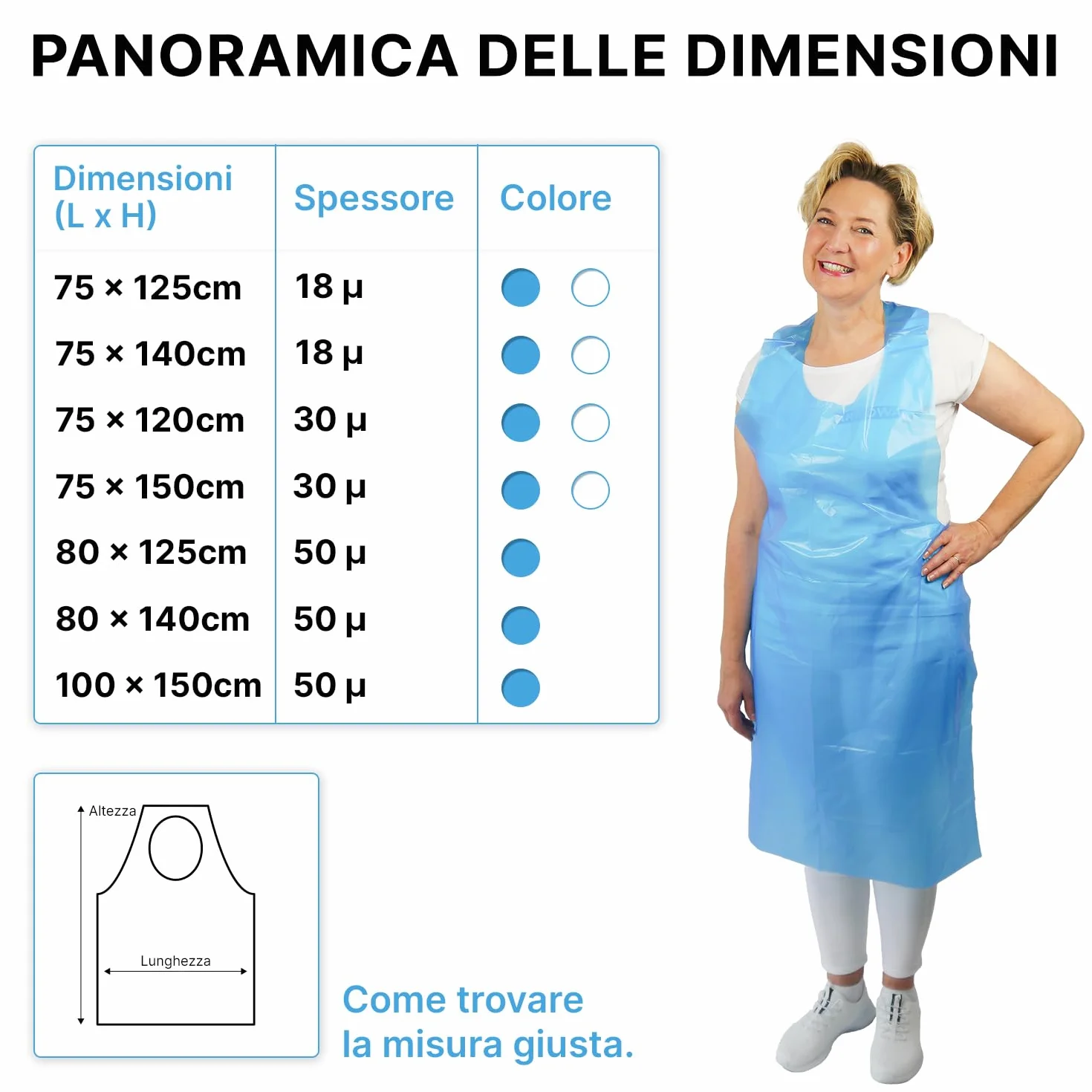 ARNOMED Camice monouso in PE 500 pezzi, grembiule impermeabile in plastica con spessore di 50µ, grembiuli monouso blu chiusi 80x125cm, resistenti all'unto, grembiule macellaio, grembiule medico
