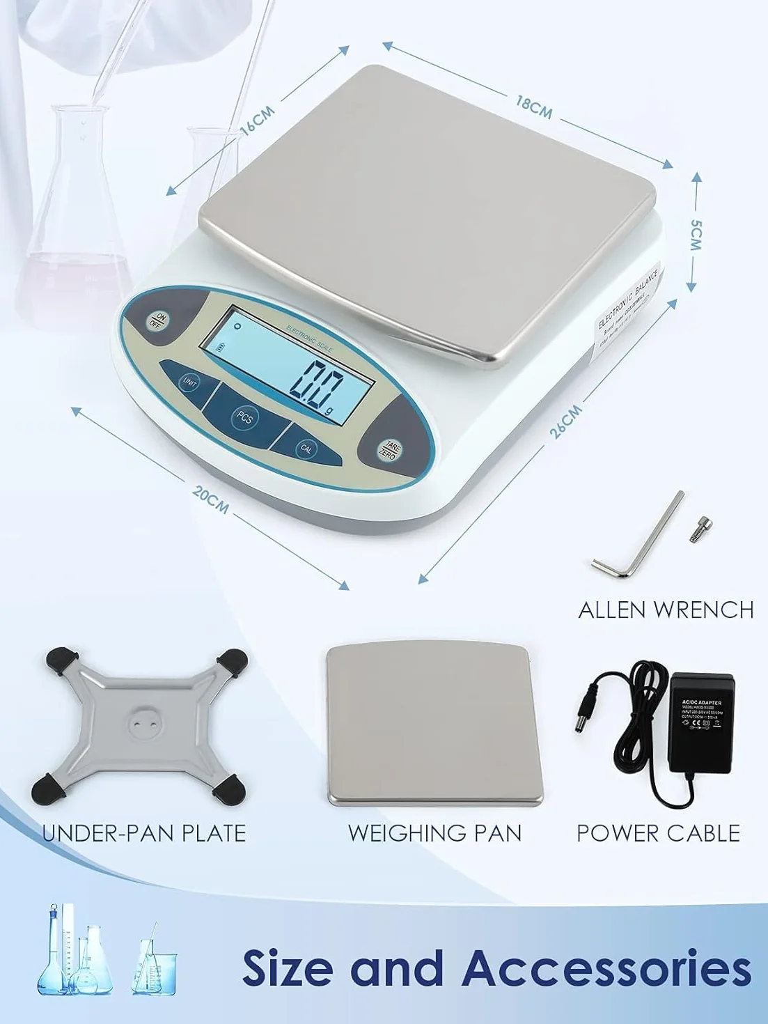 Bilancia da Laboratorio di Precisione 5kgx0.1g Digitale Elettronica CGOLDENWALL g/ct/oz/ozt/lb/dwt/%/tol