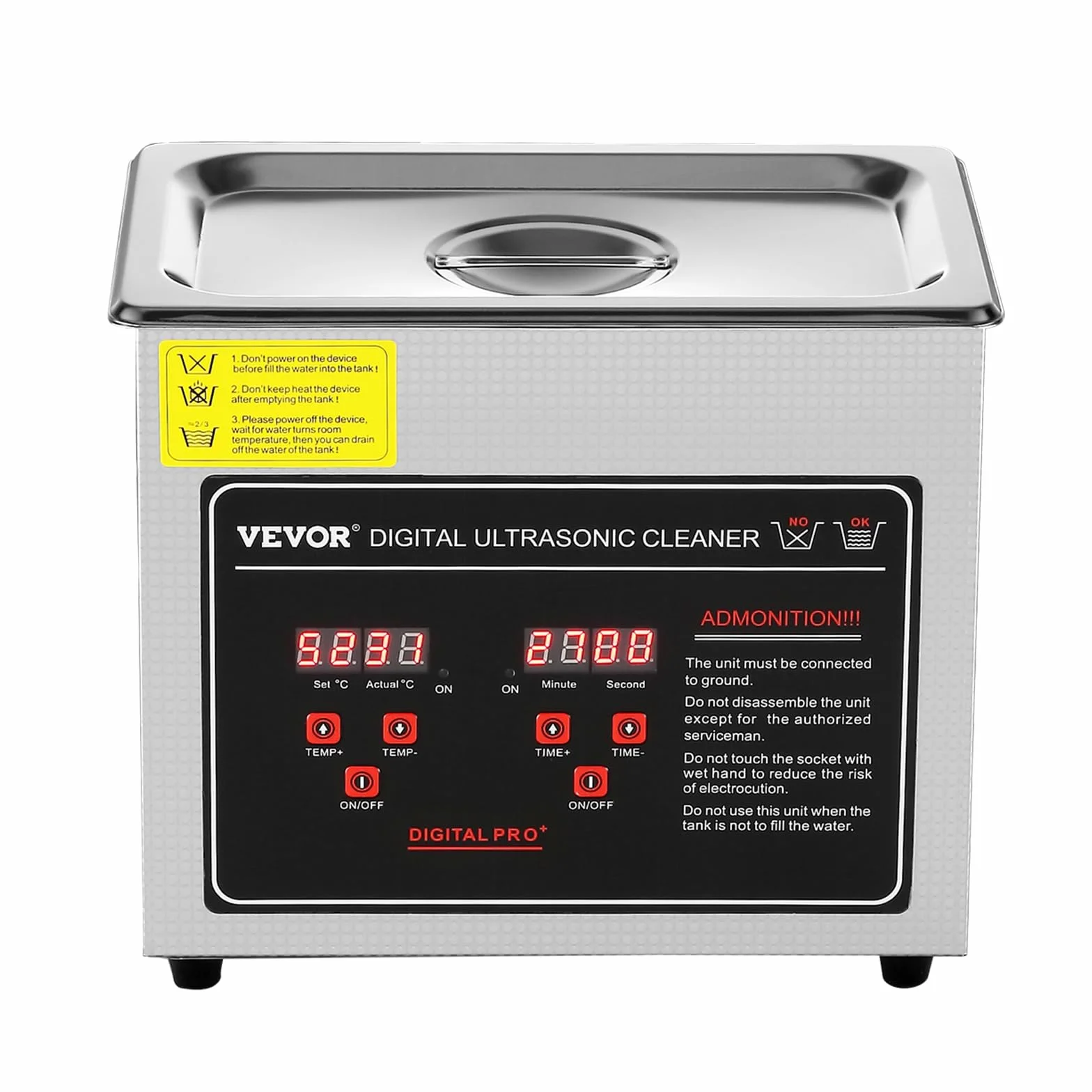 VEVOR Pulitore a Ultrasuoni Digitale in Acciaio Inox Capacità 3 Litri con Riscaldamento Tempo Temperatura Regolabile, Macchina Pulitrice a Ultrasuoni da Gioielli Occhiali Orologi Laboratorio Clinico