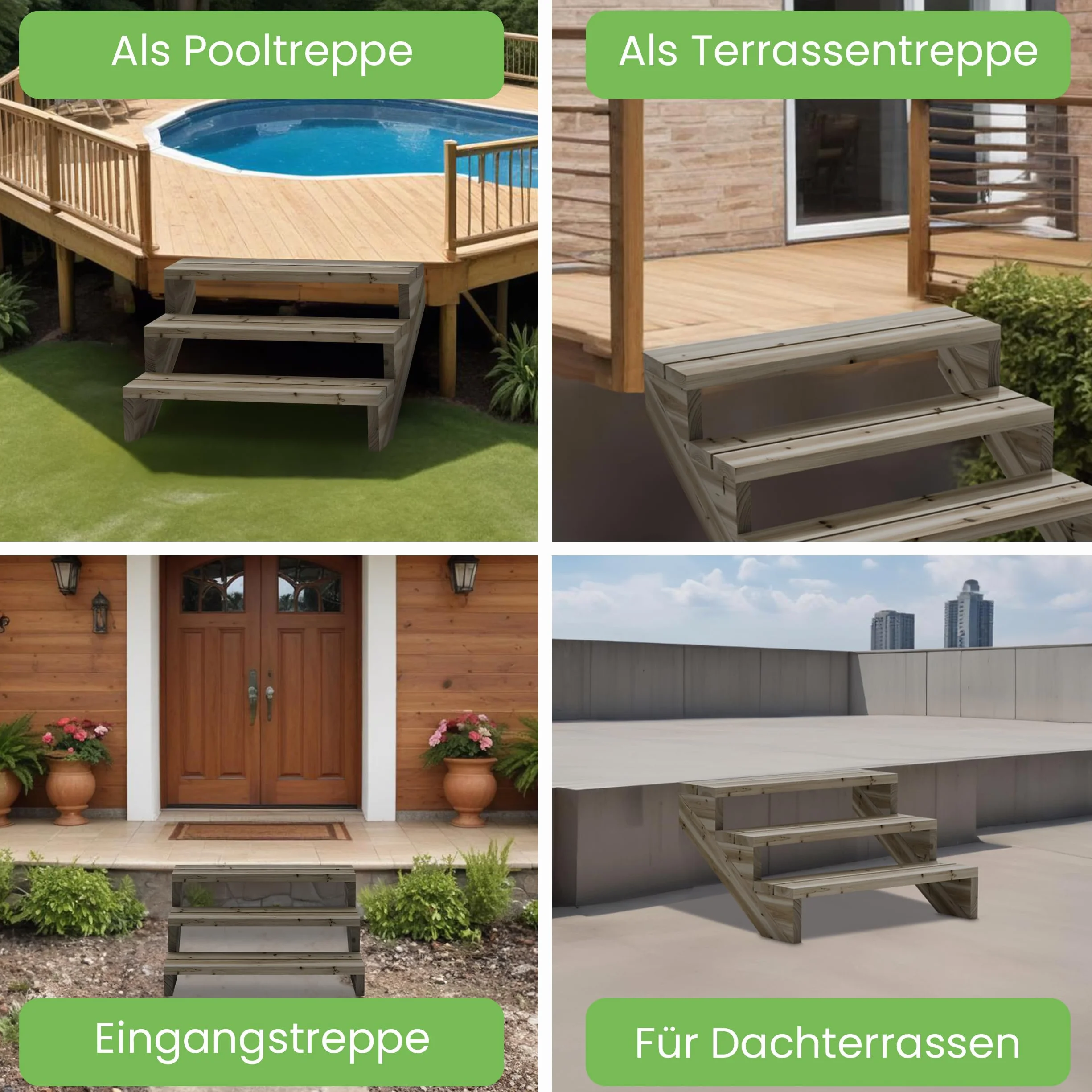 Gartenwelt Riegelsberger Scala per terrazze 120 cm 2 gradini altezza piano 38 cm legno massello di pino impregnato autoclave