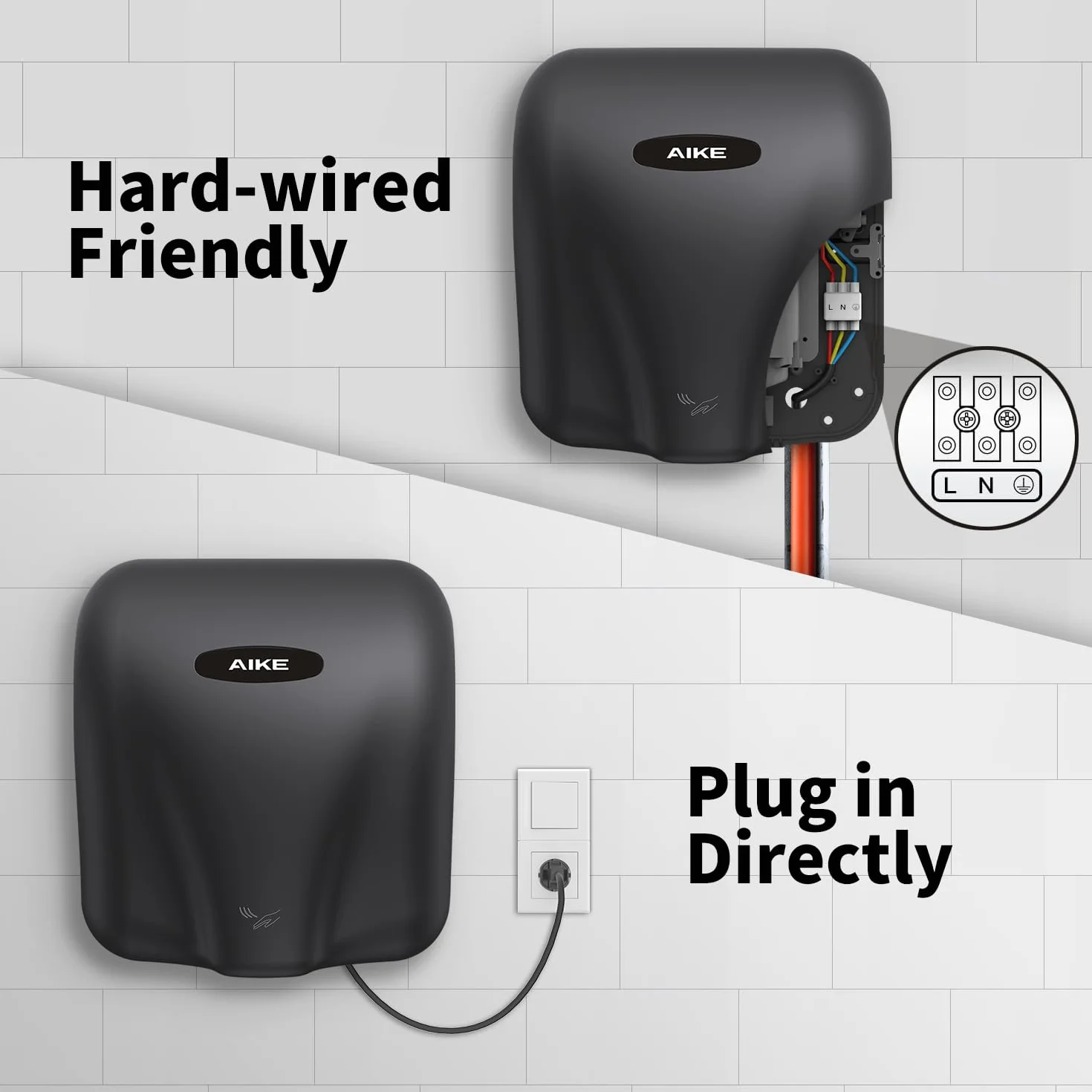 AIKE Elephant Power AK2801BH Asciugamani Elettrico Commerciale con Filtro HEPA, Ad Alta velocità Aria Calda Acciaio Inox AC220V-240V