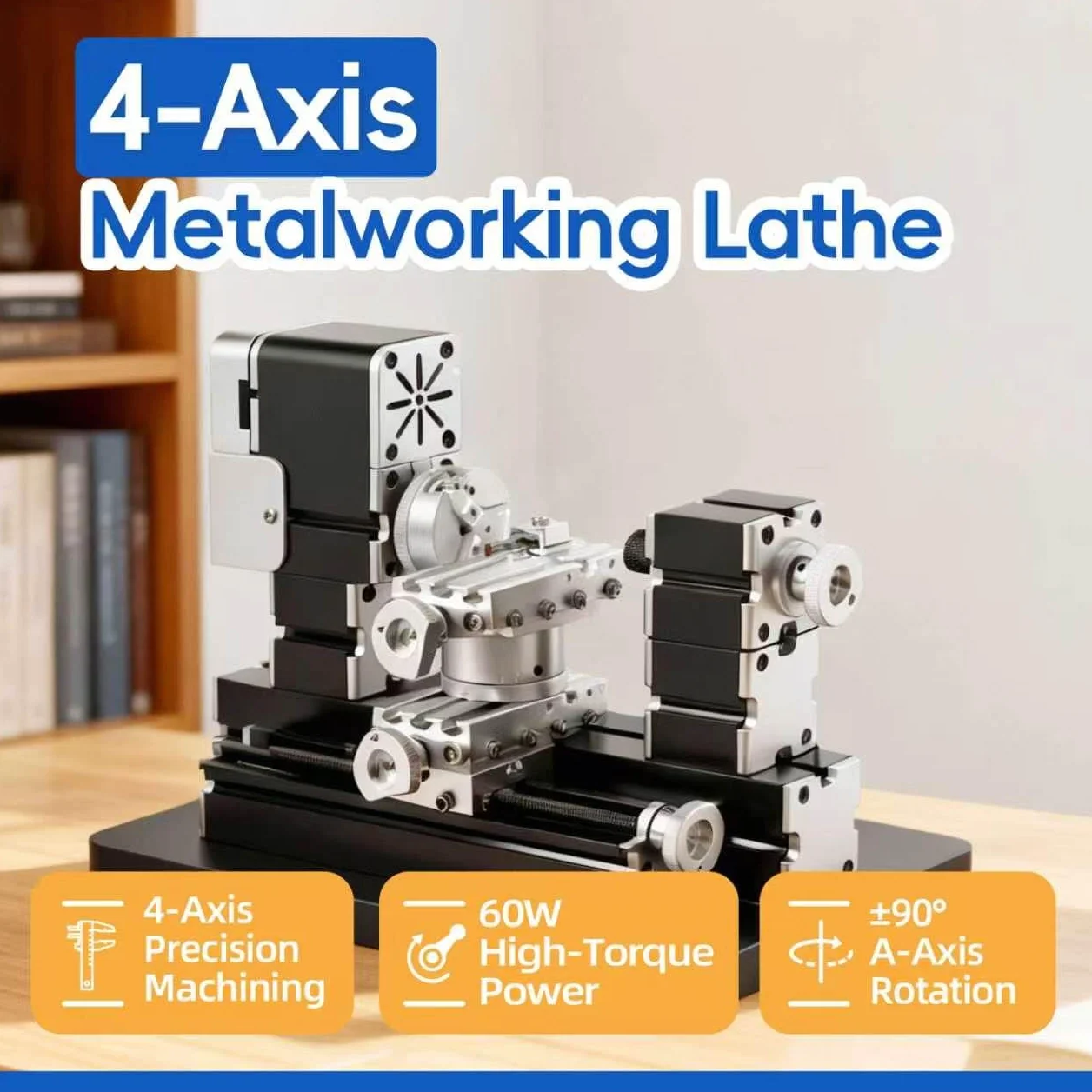 Alta Potenza 60W Potente Mini Metallo Fai Da Te 4-asse Tornio Rotante Mini Tornio Utensili con Base 12000 RPM per Legno Metalli Morbidi Plexiglass Plastica