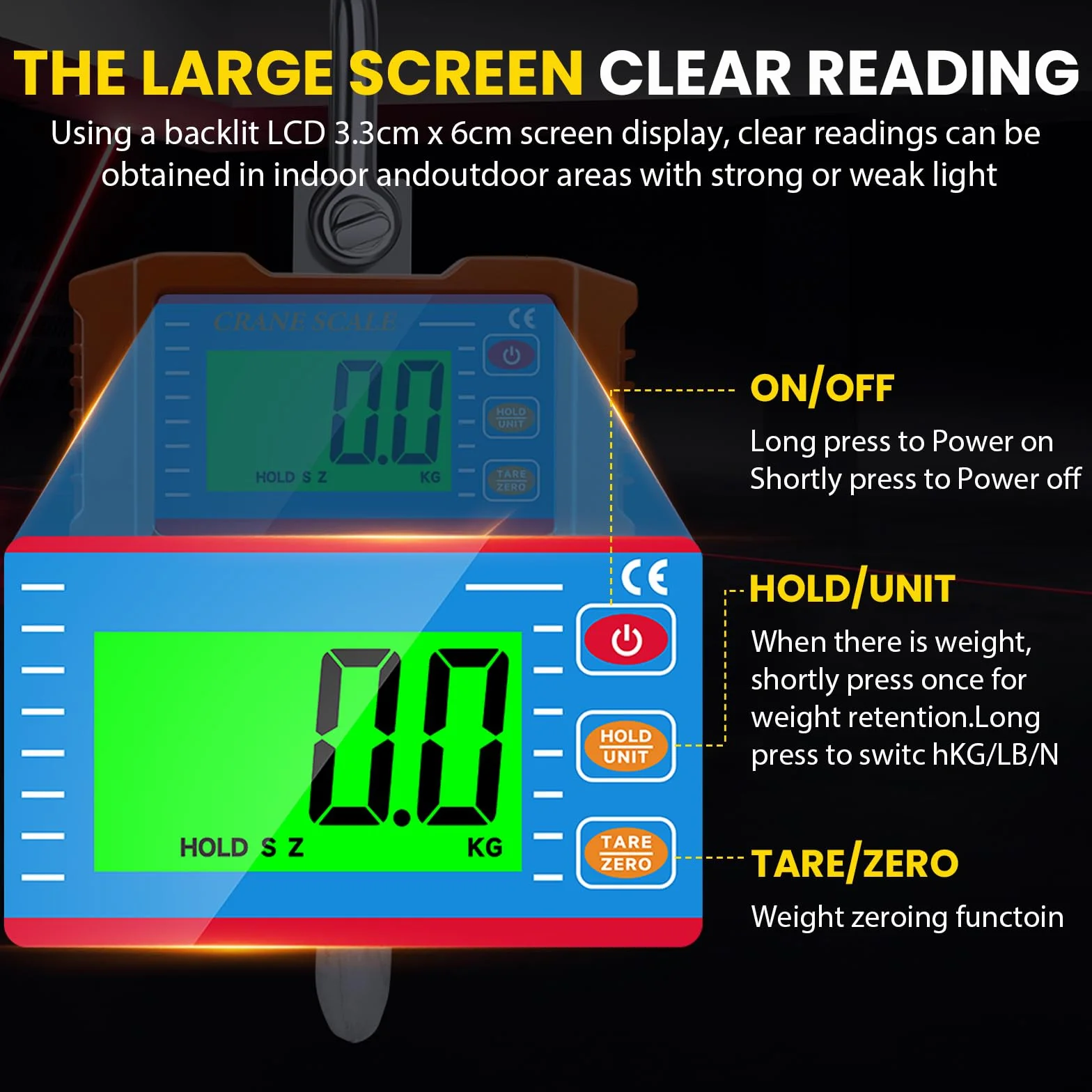 Bilancia digitale per gru 1500 kg 3000 lbs display LCD telecomando sensore