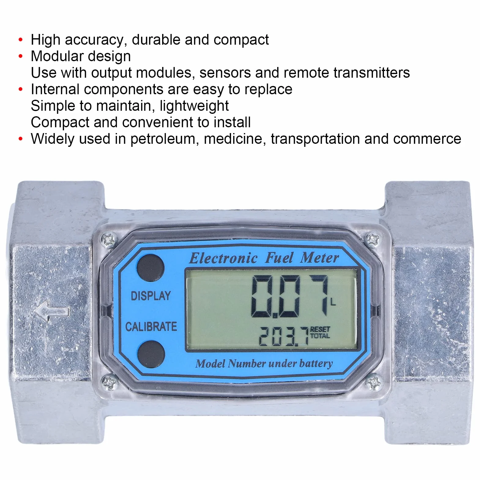 Misuratore di portata elettronico a turbina 35-200L/Min Benzina Contalitri Digitale Display LCD LLW-50