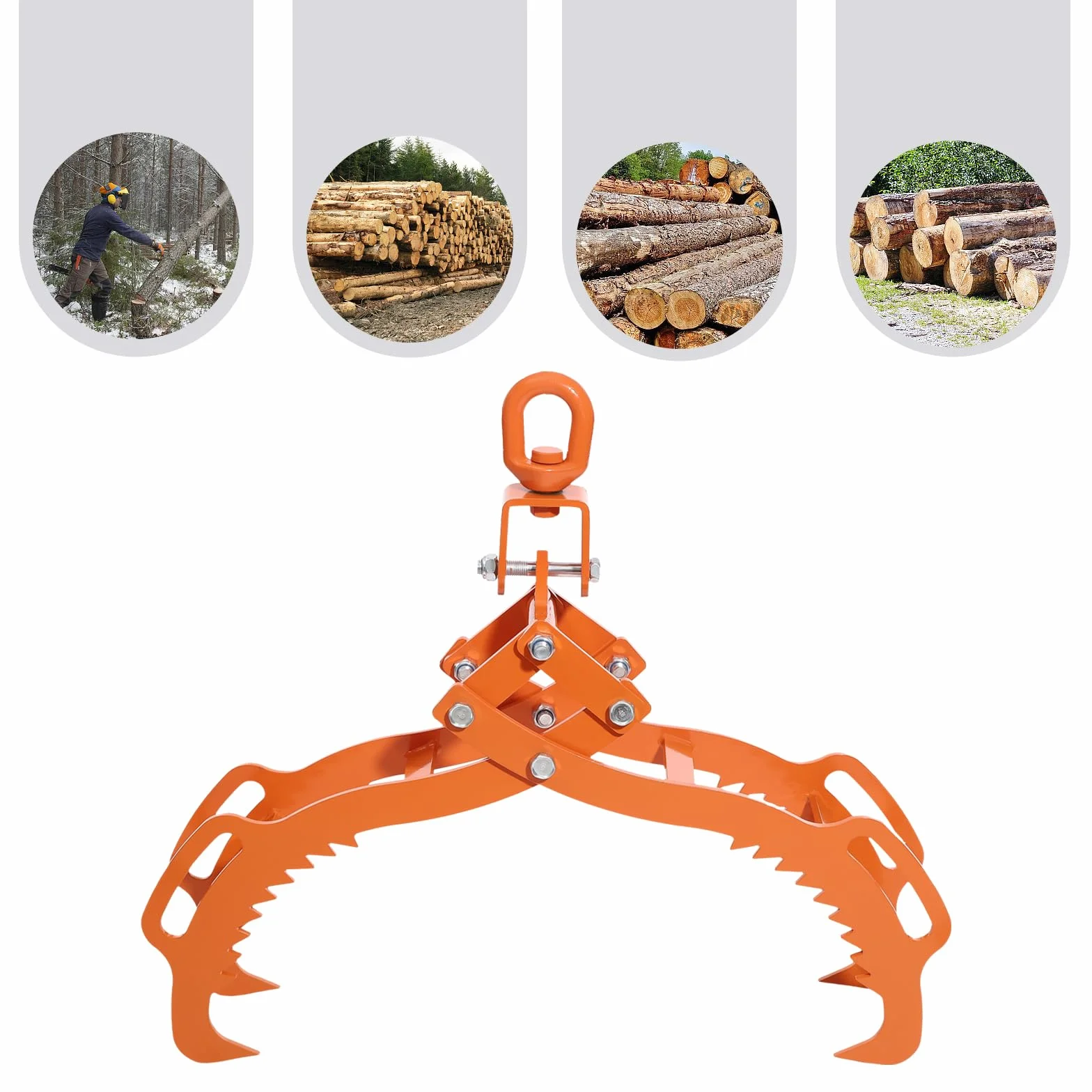 Pinza forestale per tronchi d'albero, pinza per legno fino a 710 mm, pinza da traino, gancio per legno in acciaio, portata 1202 kg, pinza da traino con 4 punte di serraggio per sollevare