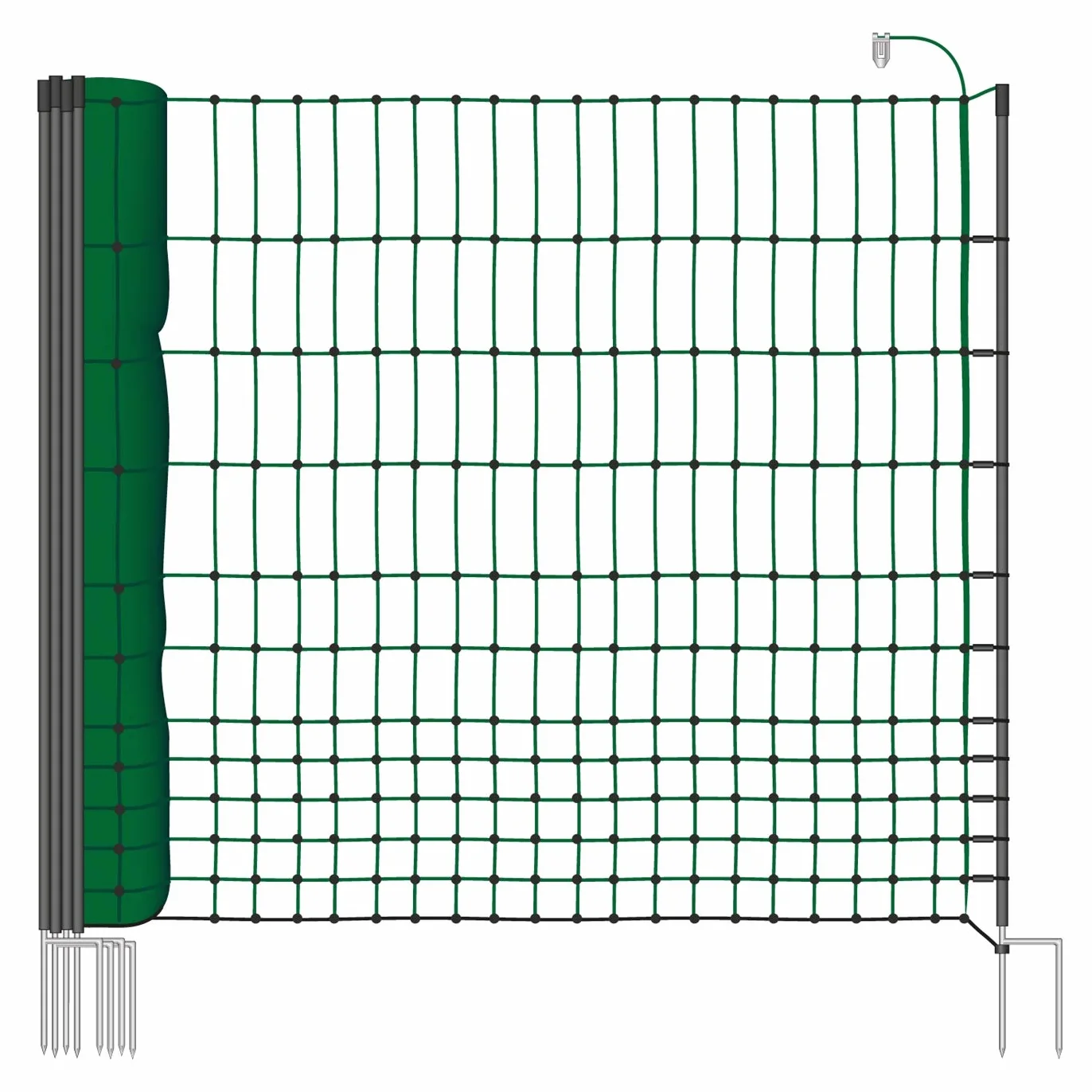 VOSS.farming Rete pollame Classic per recinzioni elettrificabili, 112 cm di Altezza e 25 m di Lunghezza, a Punta Doppia, Dotata di 9 Pali, Colore Verde
