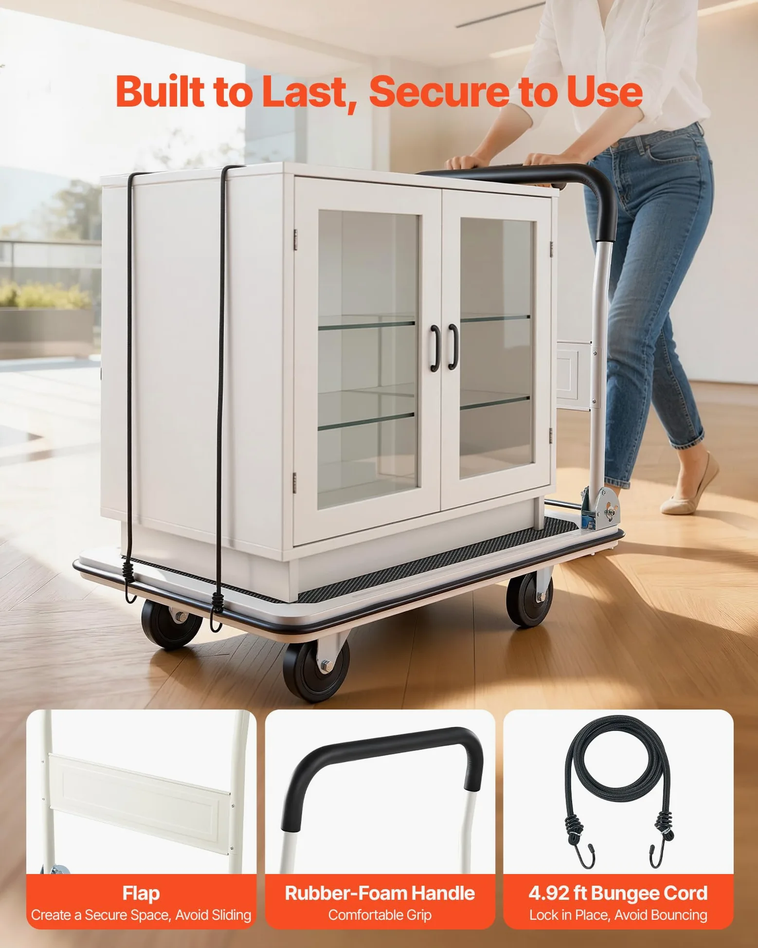 VEVOR Carrello Pieghevole per Trasporto Capacità max. 299,37 kg, Carrello con Piattaforma Pieghevole per Pacchi Merci Traslochi, Maniglia di Spinta, Dimensioni Aperte 900 x 870 x 610 mm