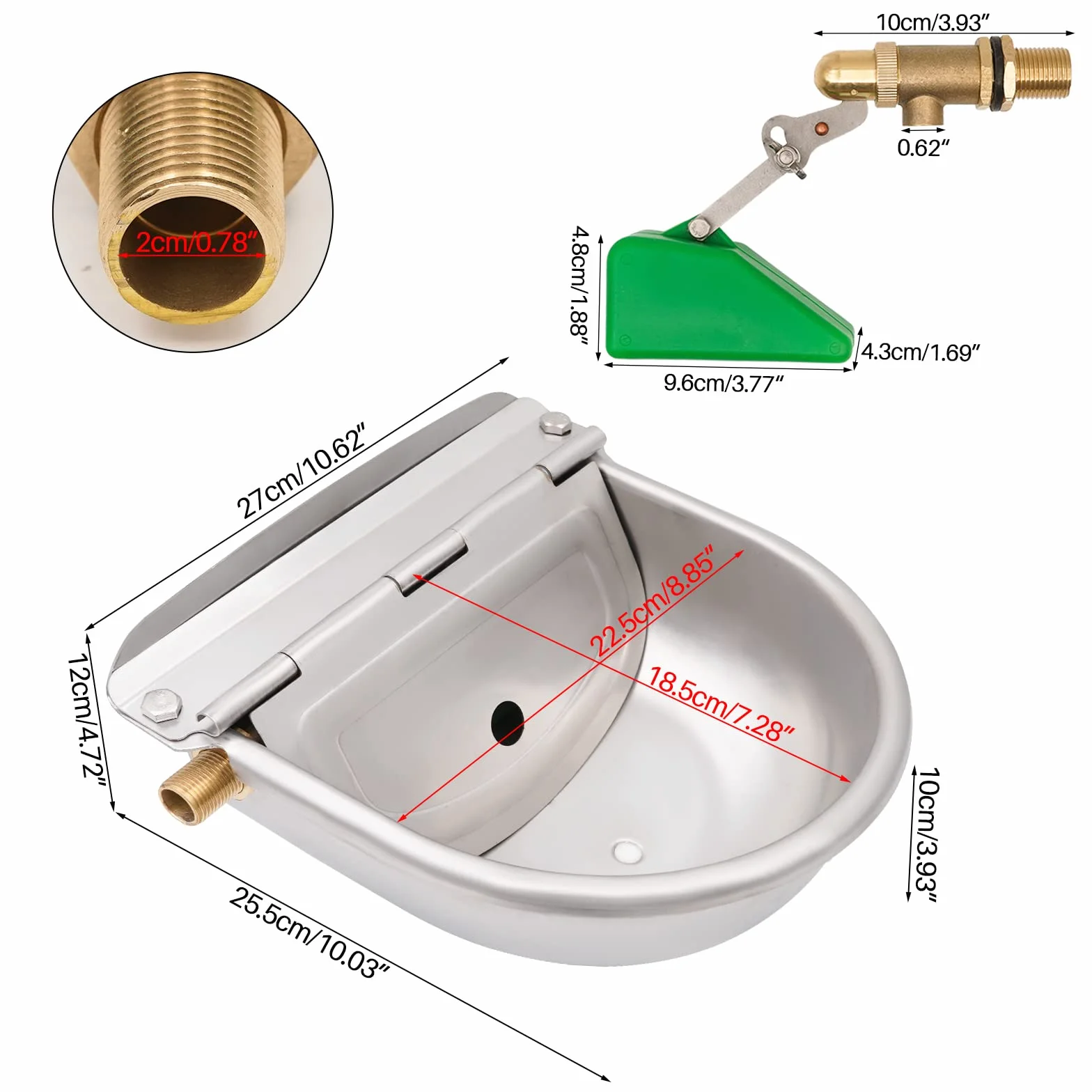Abbeveratoio Automatico per Cani in Acciaio Inox, Abbeveratoio per Bestiame,con 2 Valvole a Galleggiante Regolabili in Rame per Cavalli,Cani,Bovini,Pecore,Maiali,Alpaca,Mucche da Latte
