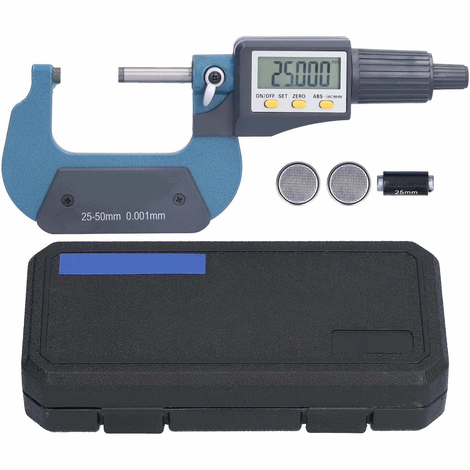Micrometro Digitale 25-50 mm 0,001 mm LCD con Batteria Inclusa Spegnimento Automatico