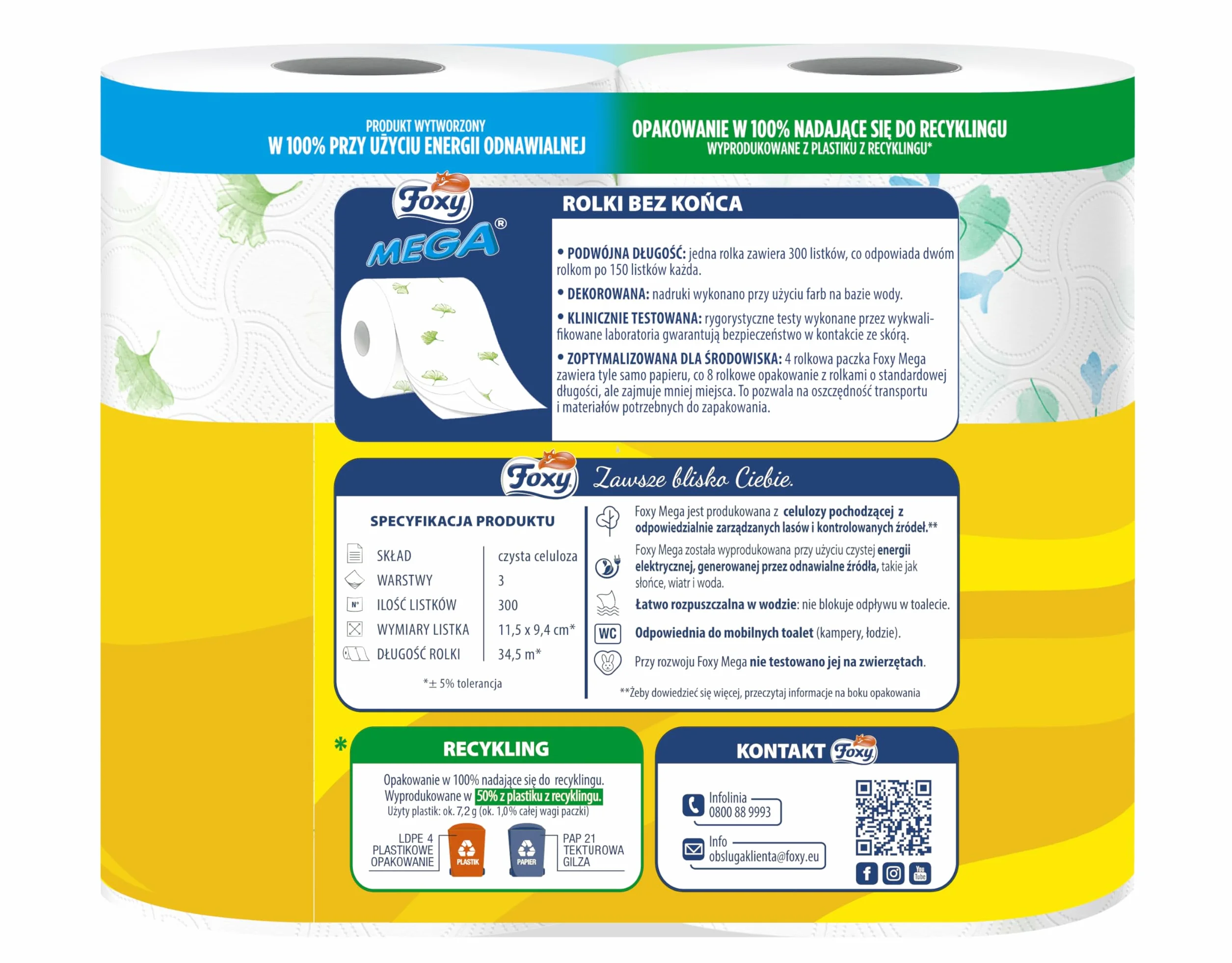 Carta Igienica FOXY MEGA 3 Veli 56 Rotoli 330 Strappi per Rotolo Certificato PEFC