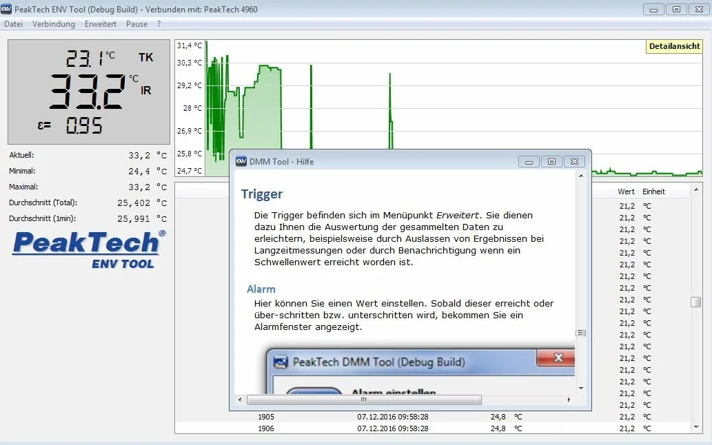 PeakTech termometro a infrarossi data logger -50°C 1200°C USB Dual Laser P 4960
