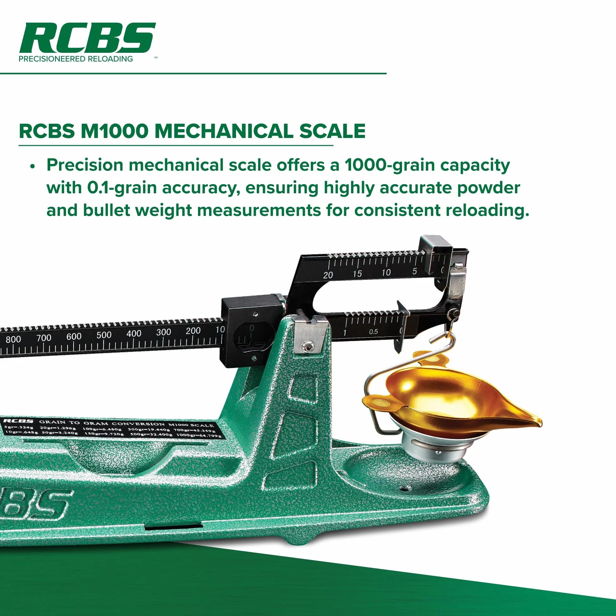 RCBS 98916, Bilancia Meccanica M1000 Unisex Adulto, Verde, Taglia Unica