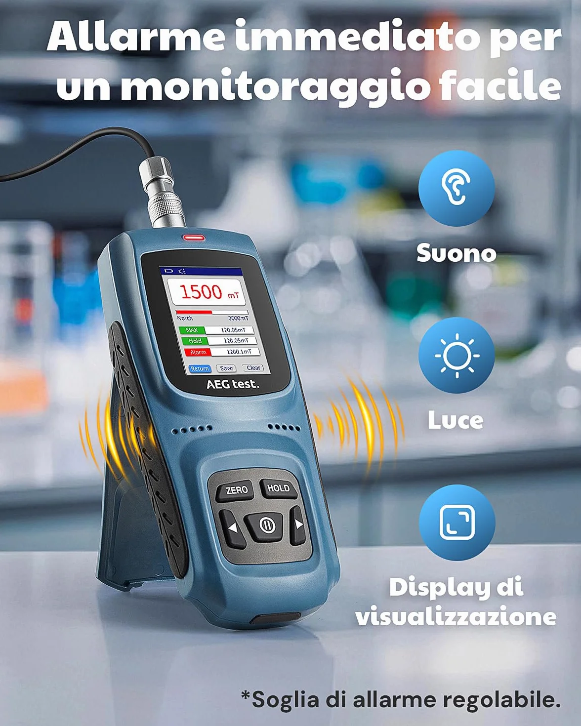 Gaussmetro Teslametro Ricaricabile 0-2500mT Misuratore Campo Magnetico Polarità Precisione ±2%
