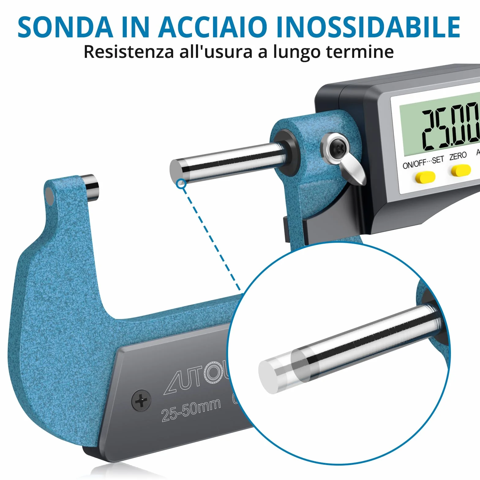 AUTOUTLET Micrometro Digitale Esterno LCD 1-2 pollici 25,4-50,8 mm Incudine in Metallo Duro