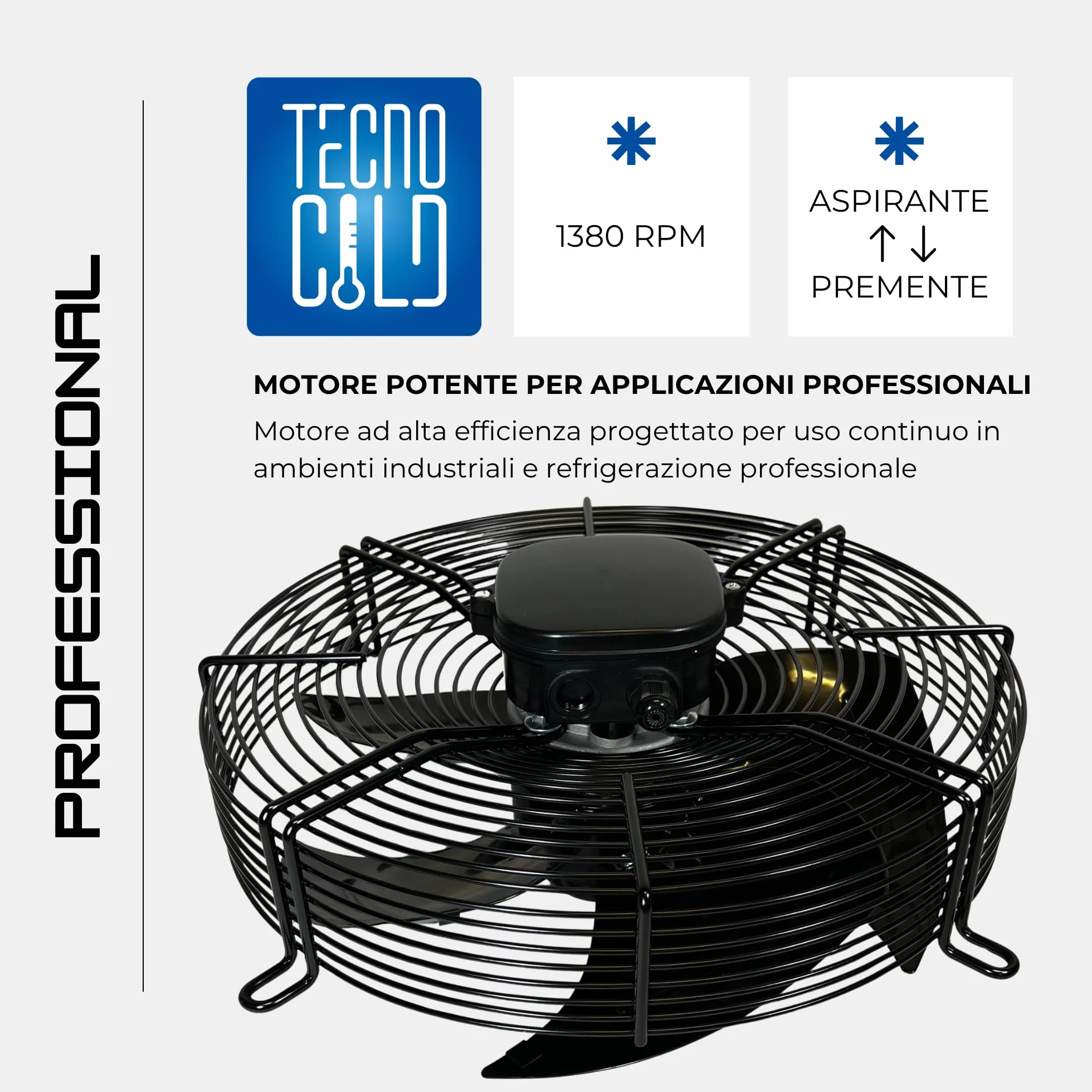 Ventilatore Assiale Industriale 230 V Aspirante Diametro Ø da 300 mm per Impianti di Refrigerazione con Motore e Griglia