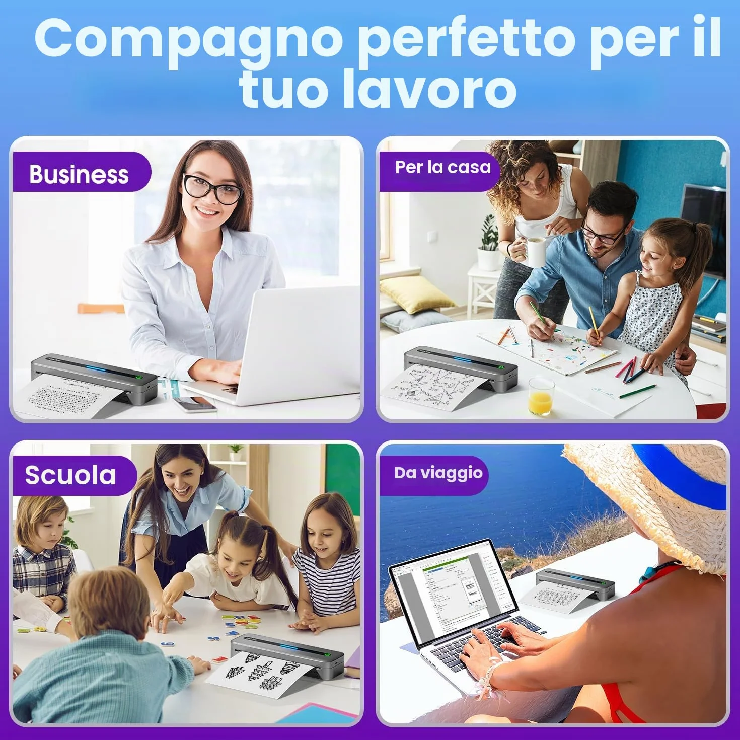 ASprink Stampante Portatile A4 M832 Termica Grigio