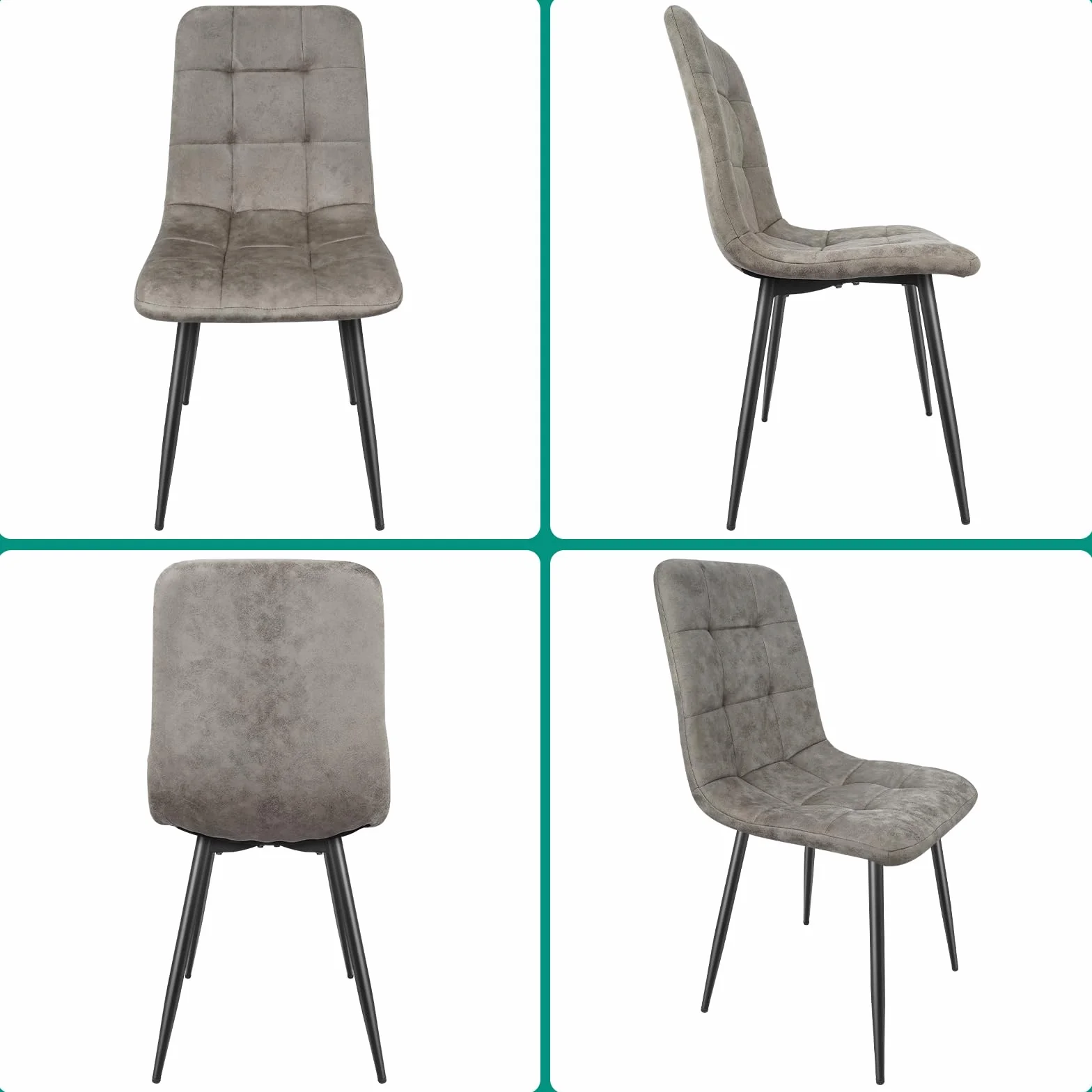 JIJIAN Set di 6 Sedie Sala da Pranzo in Tessuto Tecnologico, Gambe in Metallo Nero, Cachi