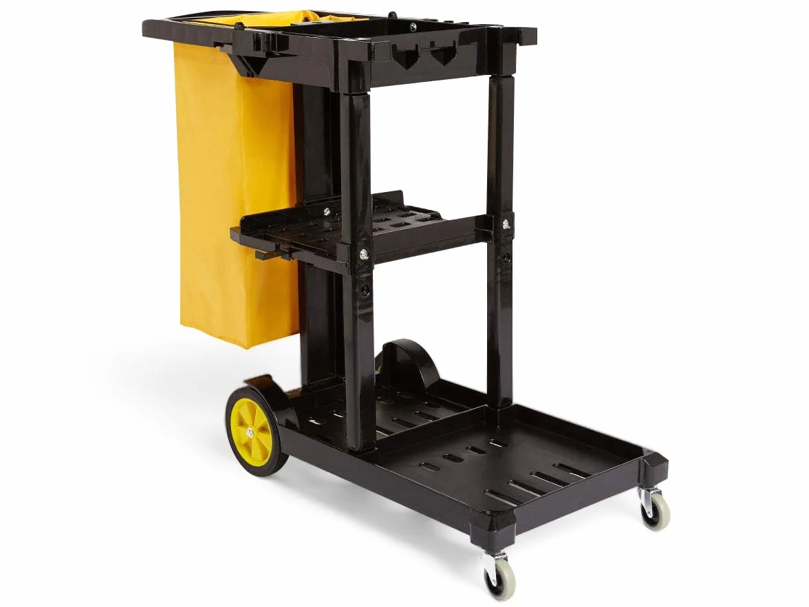 Amazon Basics Carrello per pulizia 2 Ripiani Bianco con Sacco con Zip