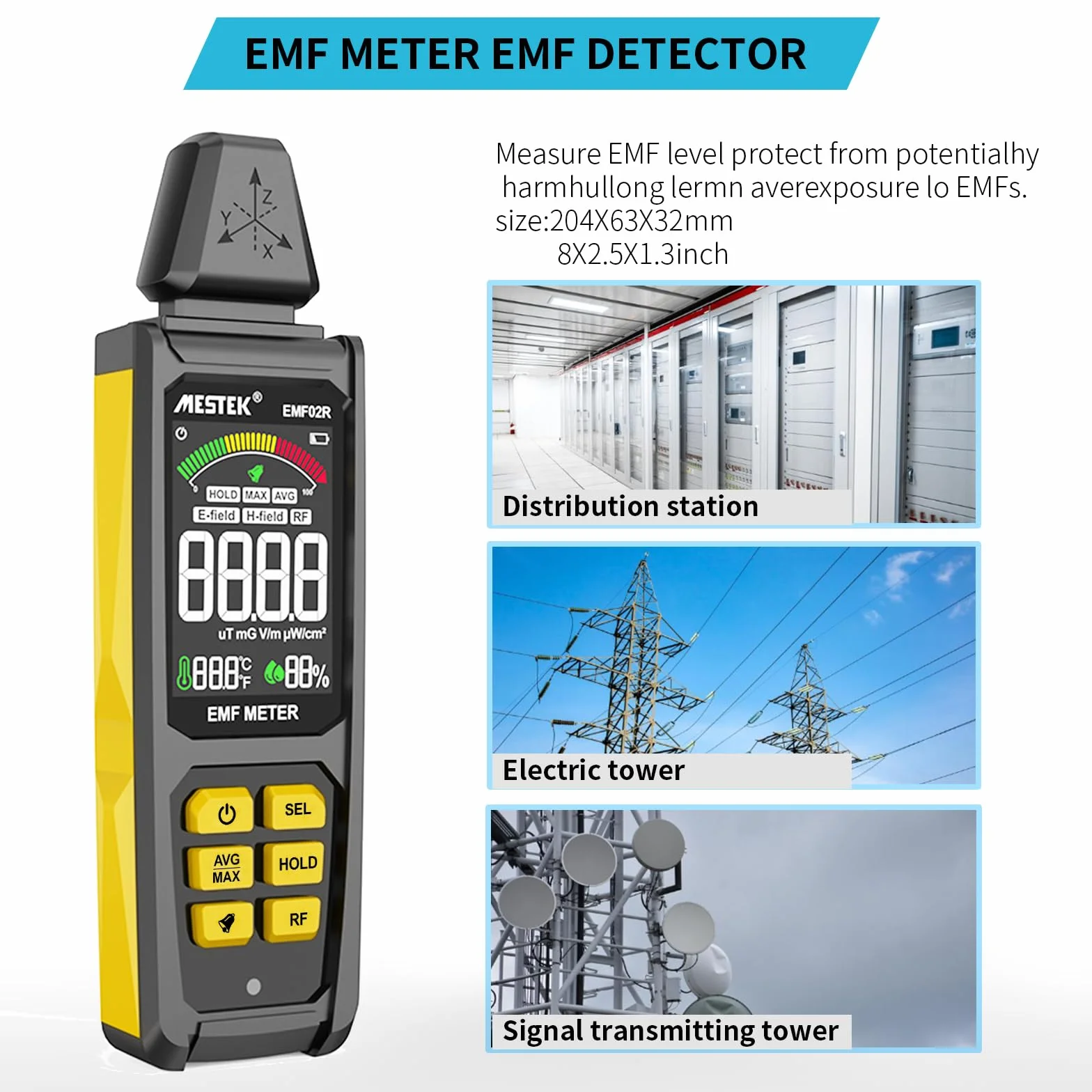 Misuratore EMF MESTEK Rilevatore di Campi Elettromagnetici 5 in 1(EF/MF/Frequenza Radio), Campi Elettrico/Magnetico, Radiometro ad Alta Frequenza Home Rilevazione EMF e Caccia ai Fantasmi