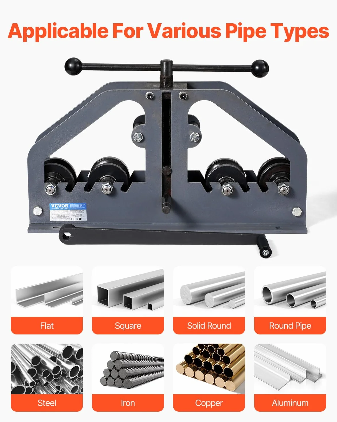 VEVOR Piegatubi a Rulli per Tubi 38,1 mm Manuale con 6 Matrici, Utensile per Piegare Tubi in Rame e Alluminio 360°