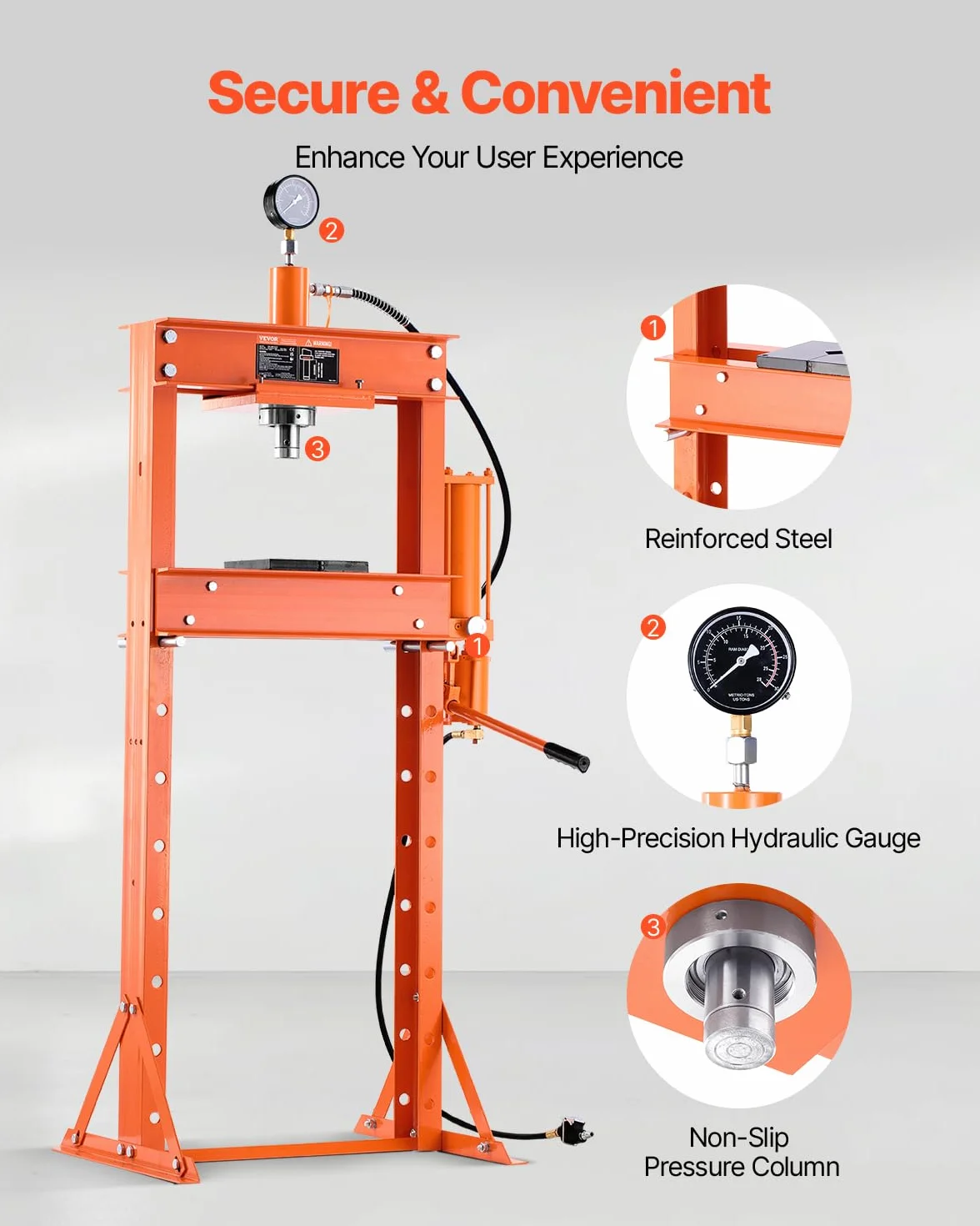 VEVOR Pressa Idraulica Manuale da Officina 20 T con Telaio a H, Pressione 0,8-1,2 MPa