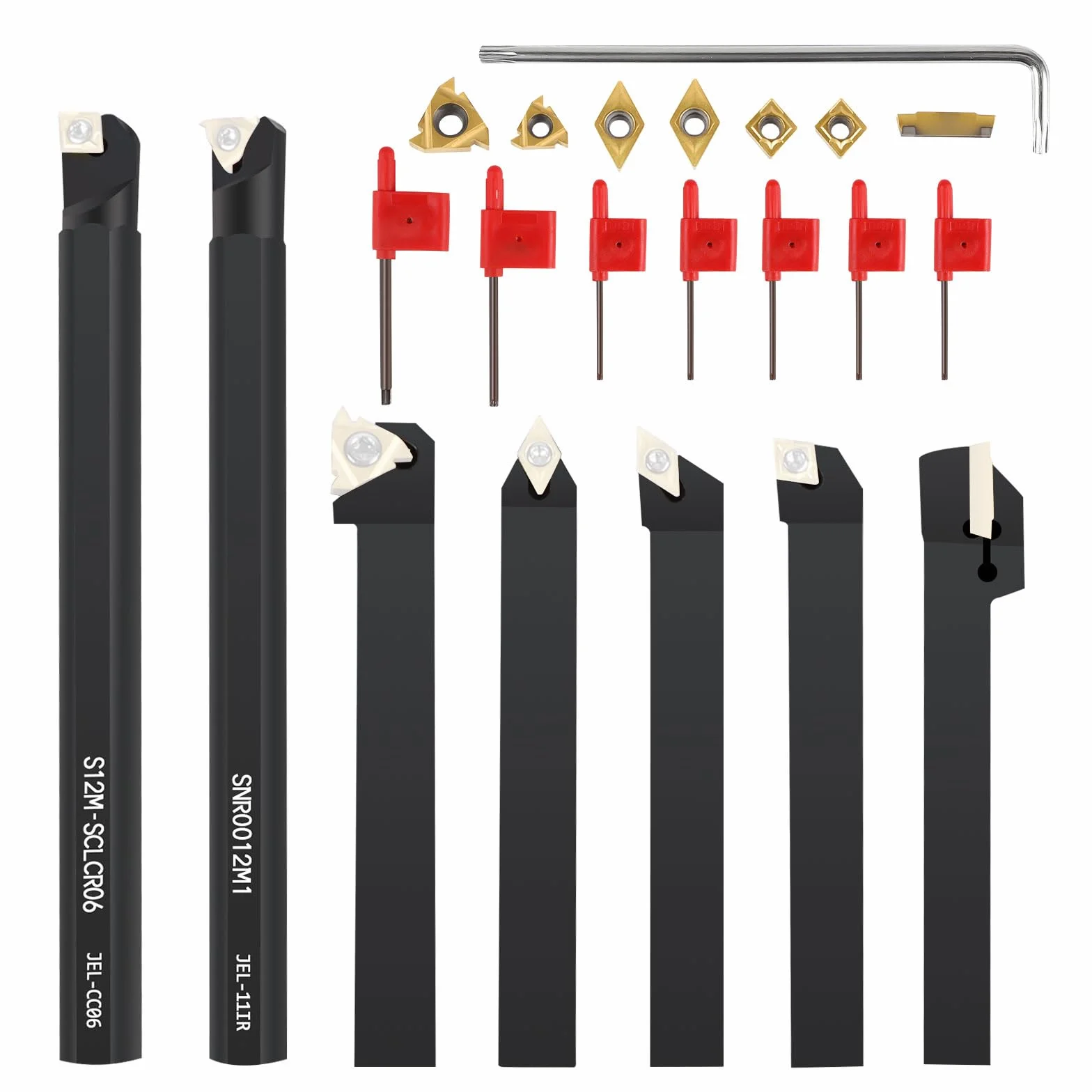 SWAWIS 21 Pezzi 12mm Tornio Turning Tool Set, Utensili per Tornio Kit con Inserti Orientabili in Carburo per Troncatura Finitura della Superficie del Pezzo