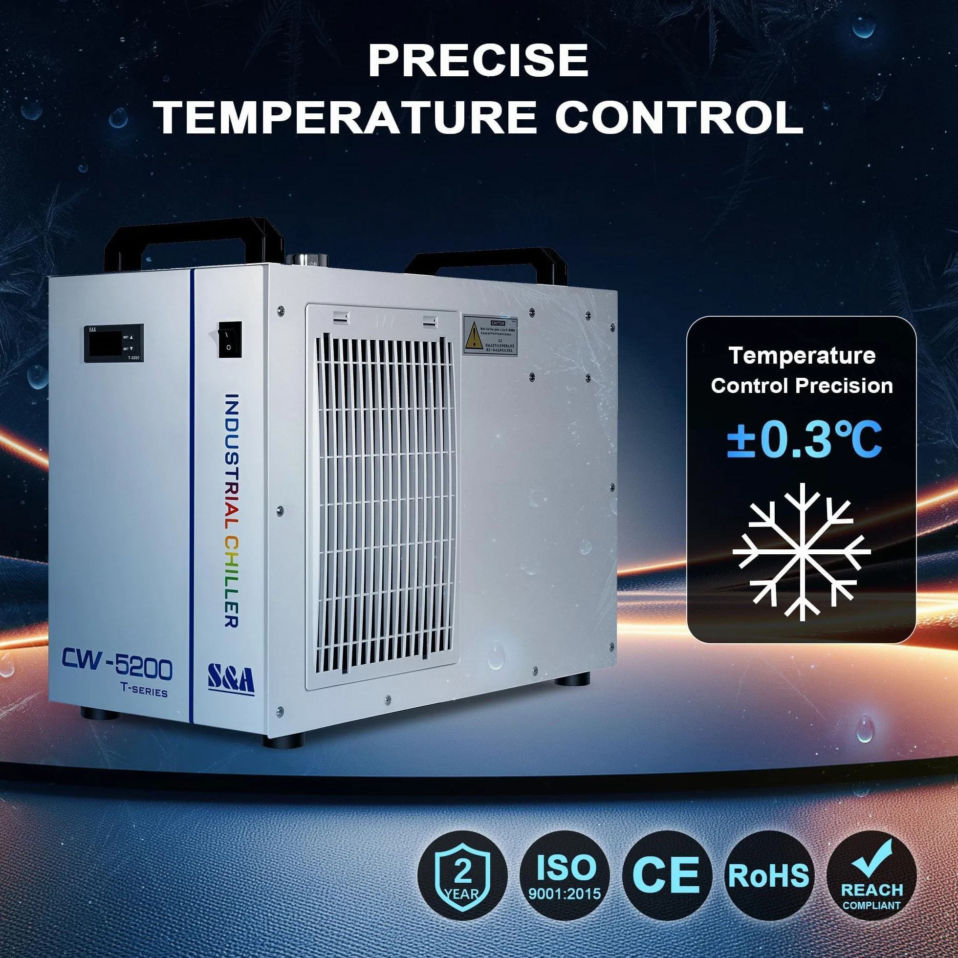 S&A CW-5200TH Industrial Water Chiller 7L CO2 Laser Cooling 80W-150W