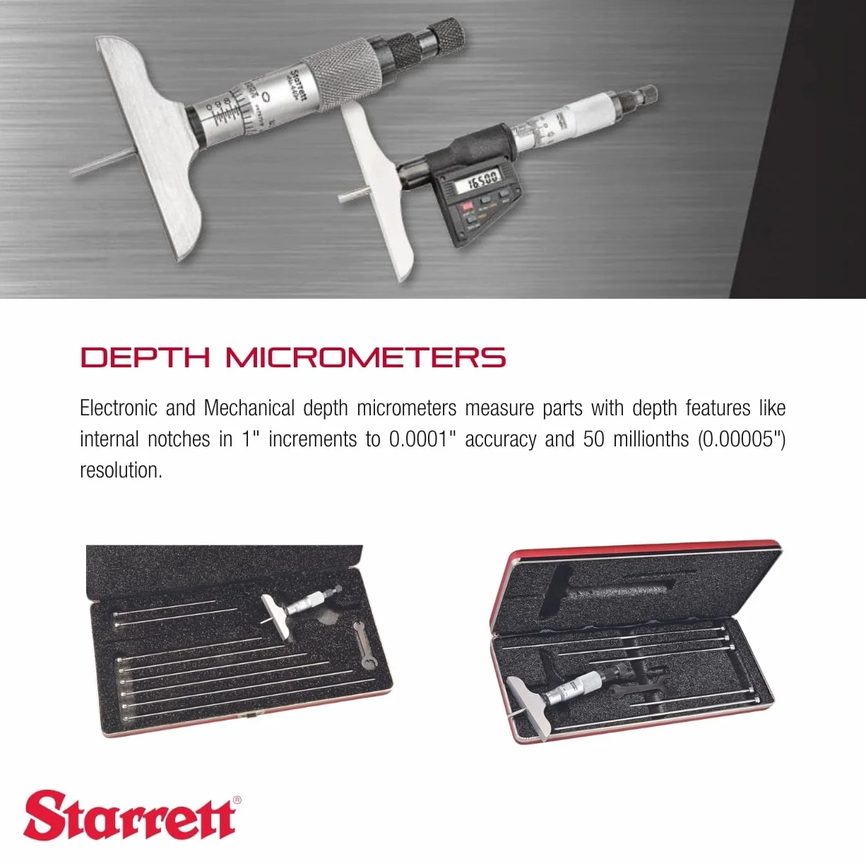 Starrett 440MZ-75RL Micrometro profondità 0-75 mm base 63,5 mm cricchetto bloccaggio