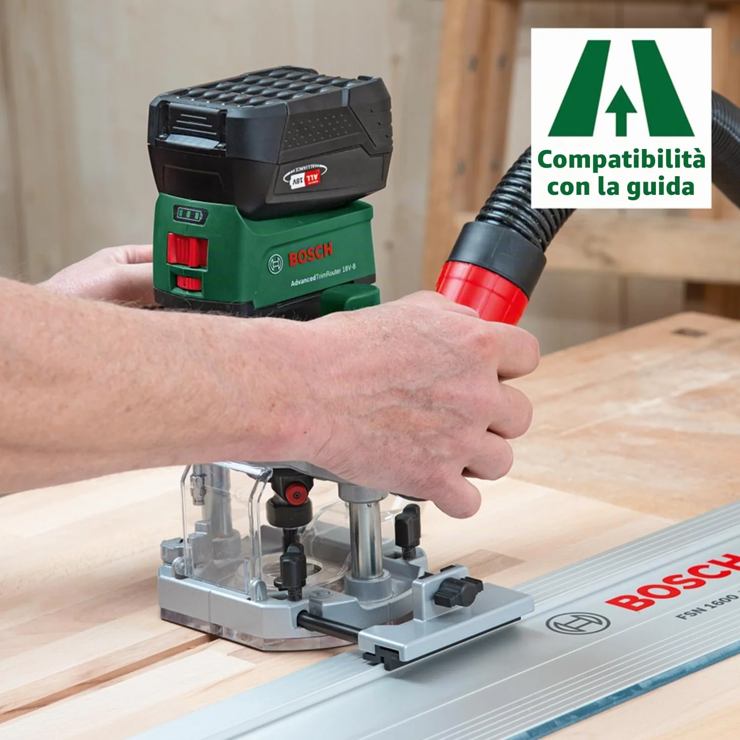 Bosch Rifilatore/fresatrice a immersione batteria 2in1 Set combinato di rifilatore AdvancedTrimRouter 18V-8 (incluse 2 basi di fresatura + accessori; sistema a 18 V; motore brushless; in SystemBox M
