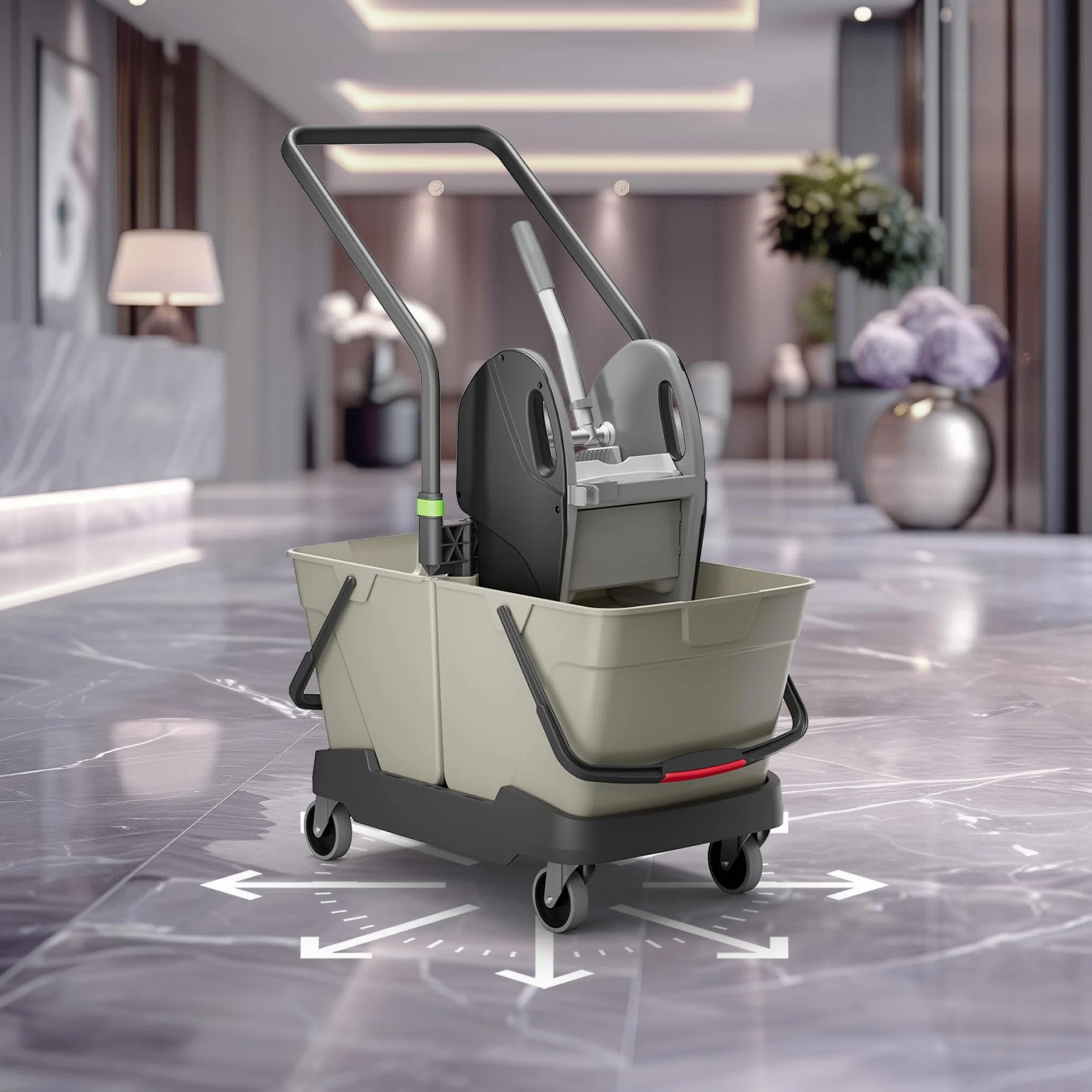 Cubex Professional Carrello Pulizie 2 Secchi 25L Grigio Seta Strizzatore New Line Ganasce Ruote Metallo