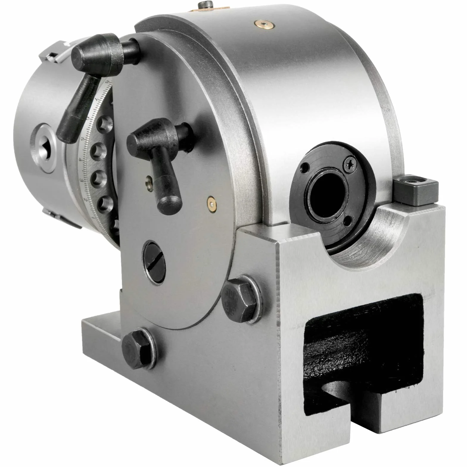 Mophorn Testa di Divisione 4pollici/100mm Testa di Indicizzazione Testa Divisoria Testa Divisione Per Fresatrice Tavola Rotante BS-0, Argento