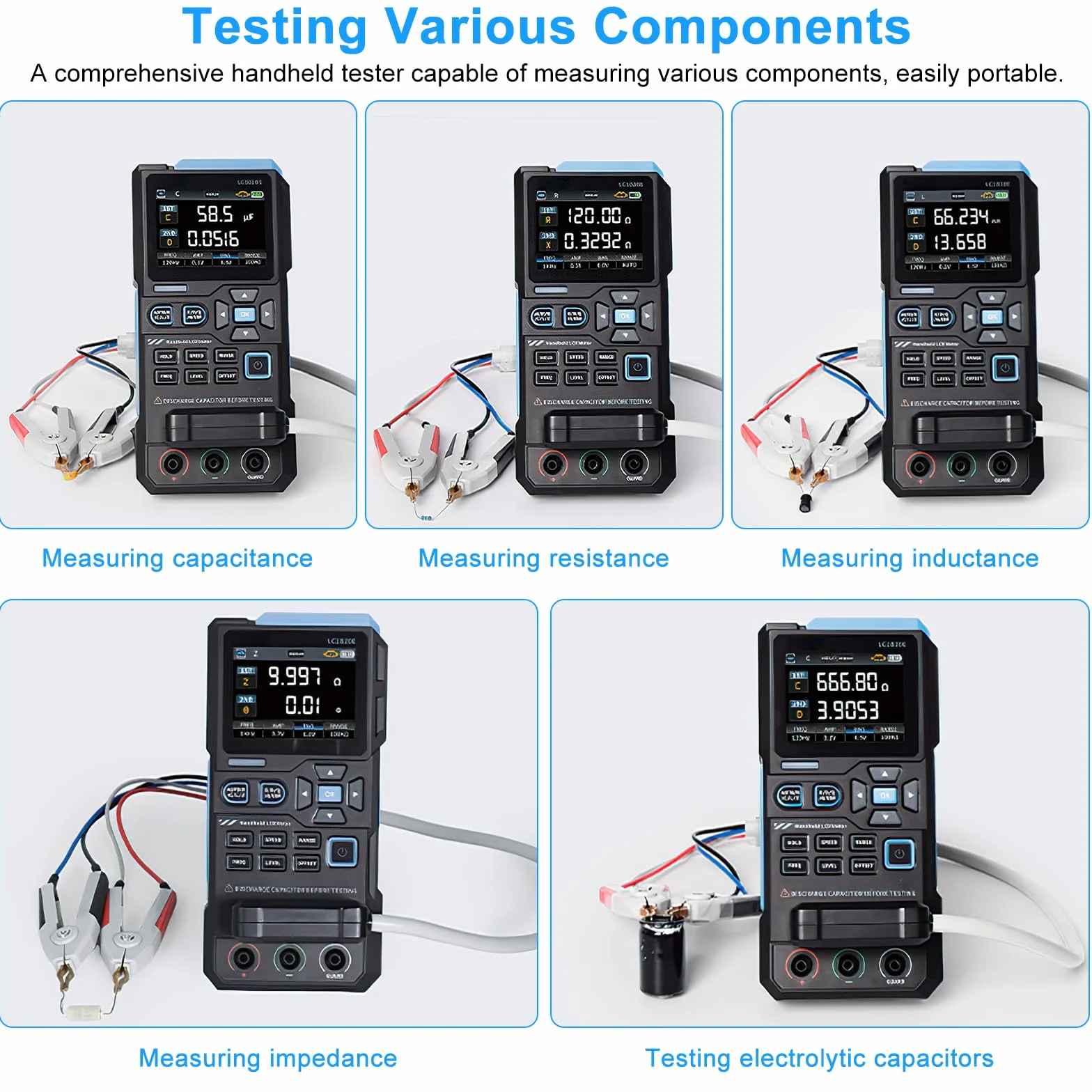 LC1020E Tester Digitale,LCR Meter Tester Digitale Portatile LCR Bridge Tester Condensatori Test di Capacità, Resistenza e Induttanza,Frequenza Regolabile da 100 Hz a 100 KHz, Blocco dati