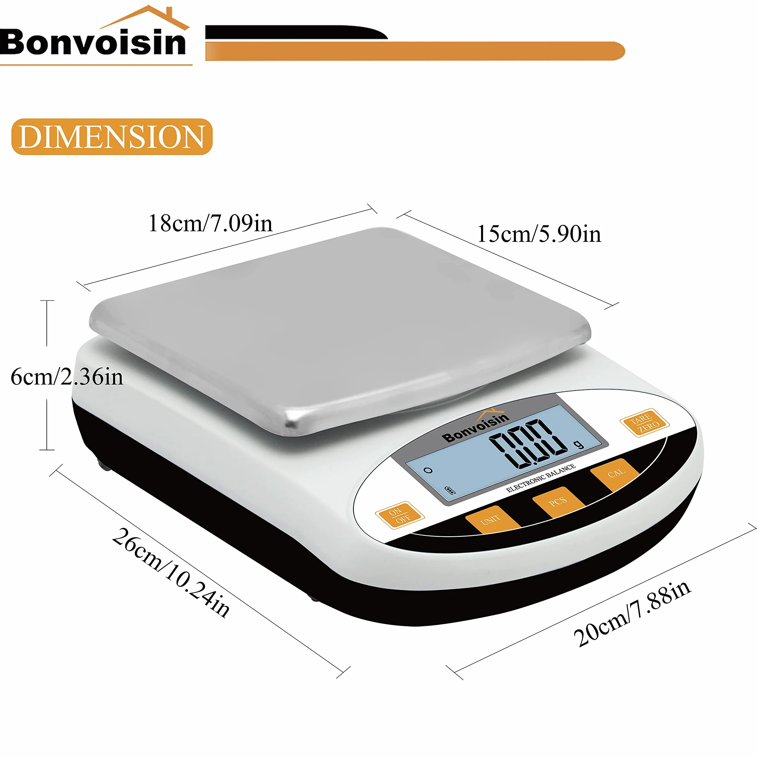 Bonvoisin Bilancia Analitica Digitale 5000g/0.01g Alta Precisione con Funzioni Tare e Conteggio