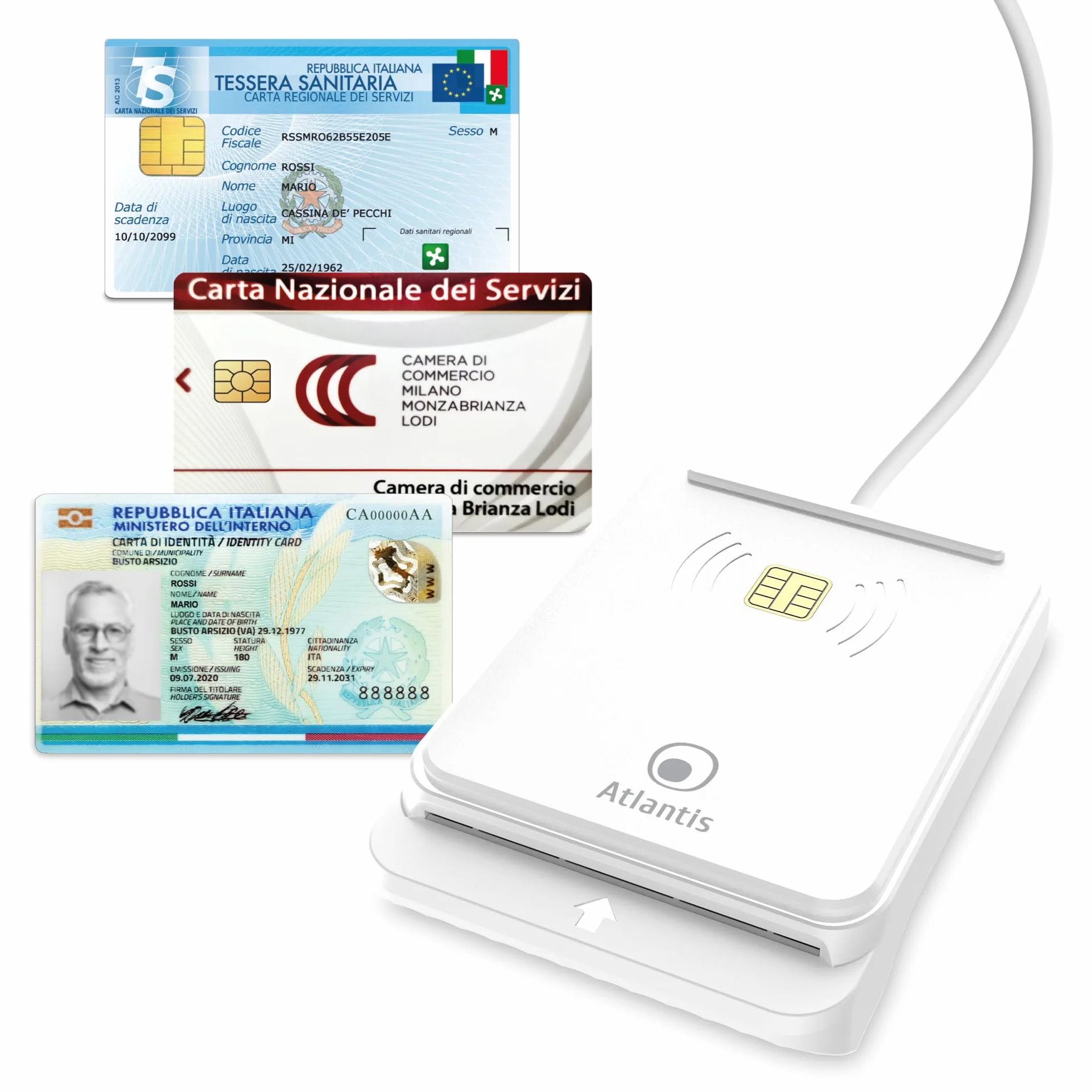 Atlantis lettore cie 3.0 carta d'identità elettronica e tessera sanitaria italiana, lettore smart card cns carta nazionale dei servizi, adatto per INPS, Ag. delle entrate, INAIL, Fascicolo sanitario