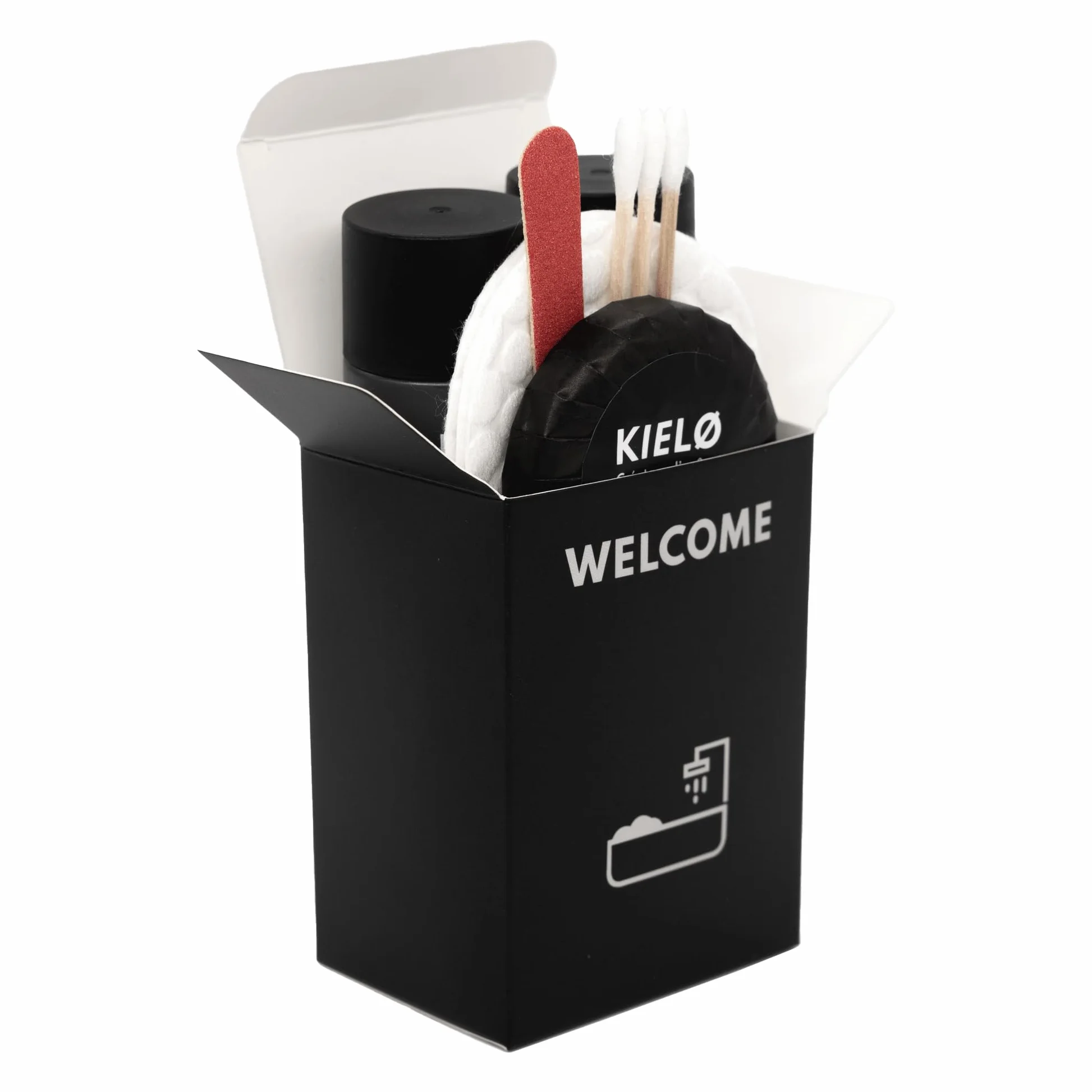 Kit di Benvenuto per Bagno Nero Confezione da 50, Ideale per Affitti Brevi e Airbnb