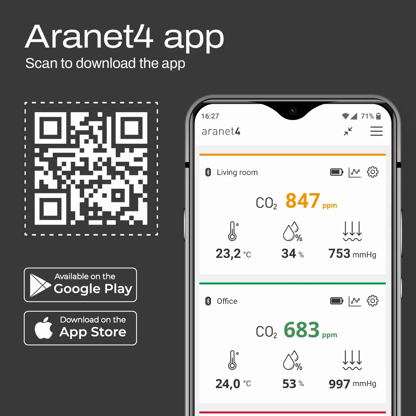 Aranet4 HOME sensore qualità aria interno CO2 temperatura umidità portatile batterie display e-ink