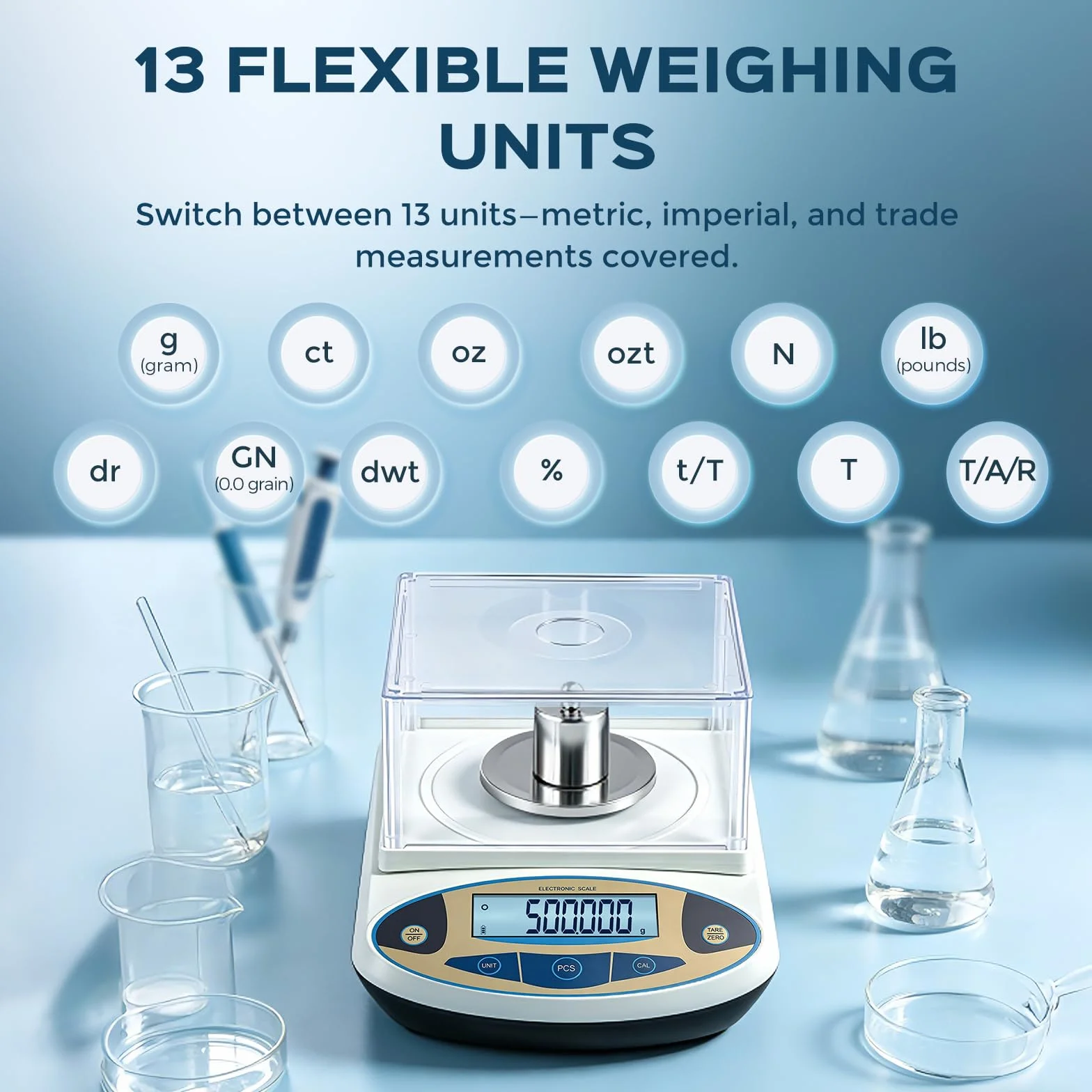 Bonvoisin Bilancia Analitica 500g/0,001g Alta Precisione Piatto Inox 13 Unità Tara Conteggio