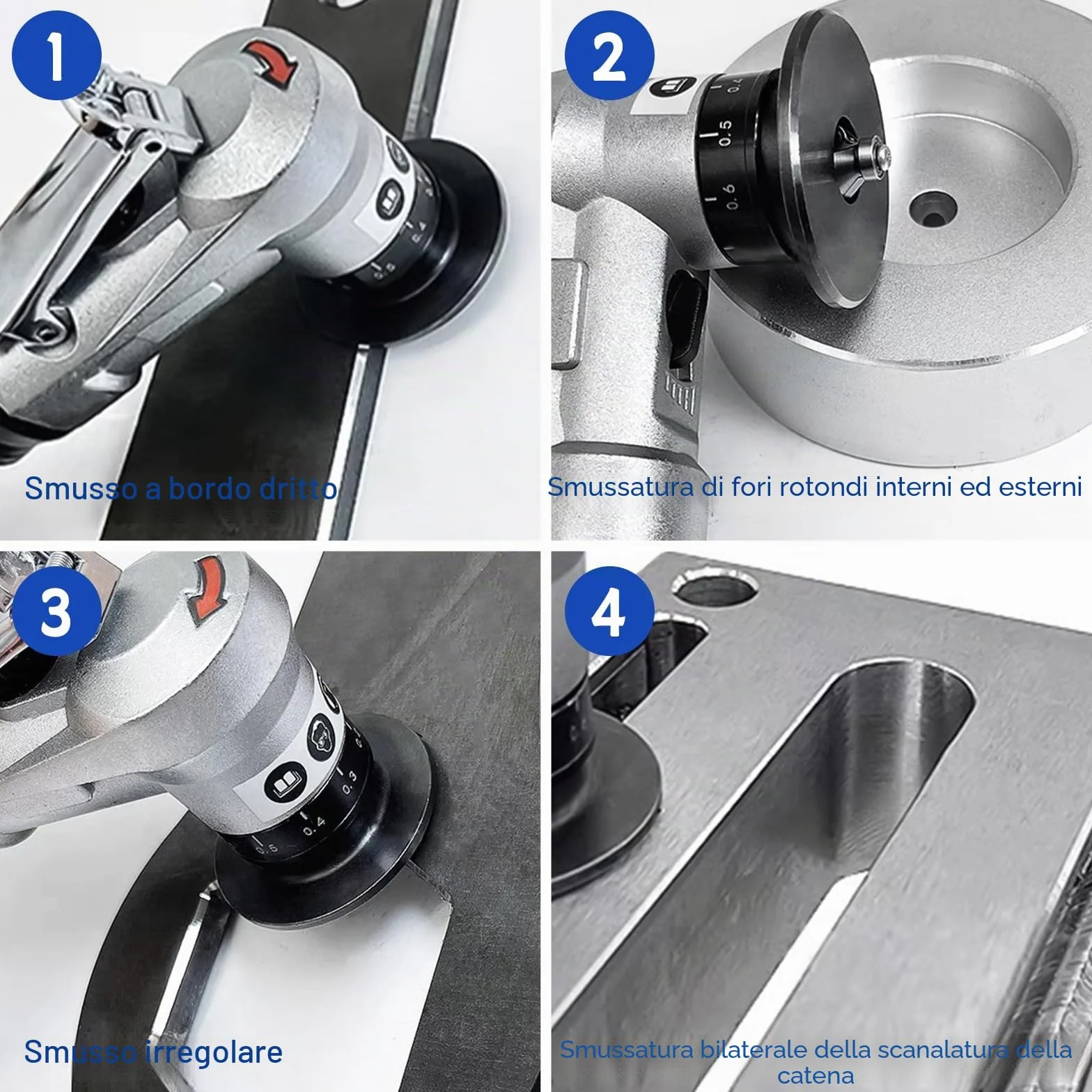Smussatrice pneumatica 2 in 1, 45 gradi, inserti angolari 6R+6C+6, per metalli