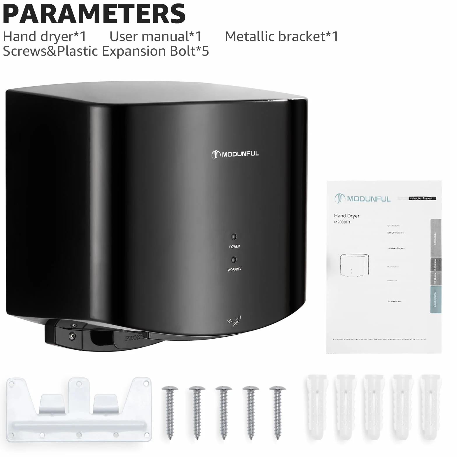 modunful Asciugamani Elettrico Compatto 1200W 220-240V Czarny