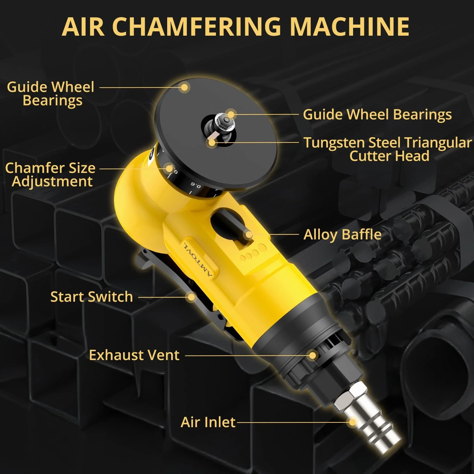 AMTOVL Macchina per Smussatura Pneumatica Manuale 30000 rpm 4 Velocità Regolabili Kit Sbavatura ad Angolo