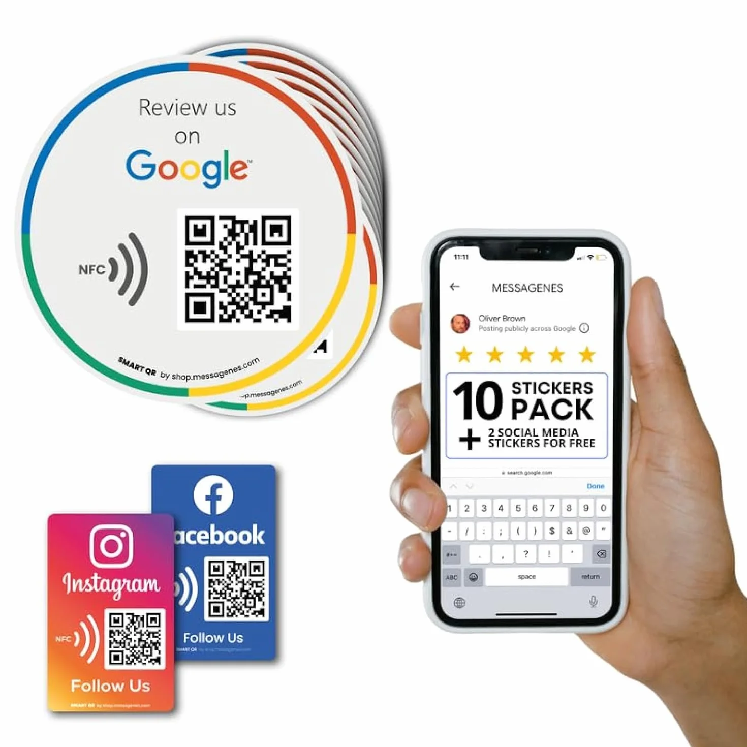 Adesivo riutilizzabile per recensioni di Google, confezione da 10 adesivi – adesivo NFC QR & Tap – Valutaci su Google Tap Sticker – iPhone e Android – Boost My Reviews – Configurare