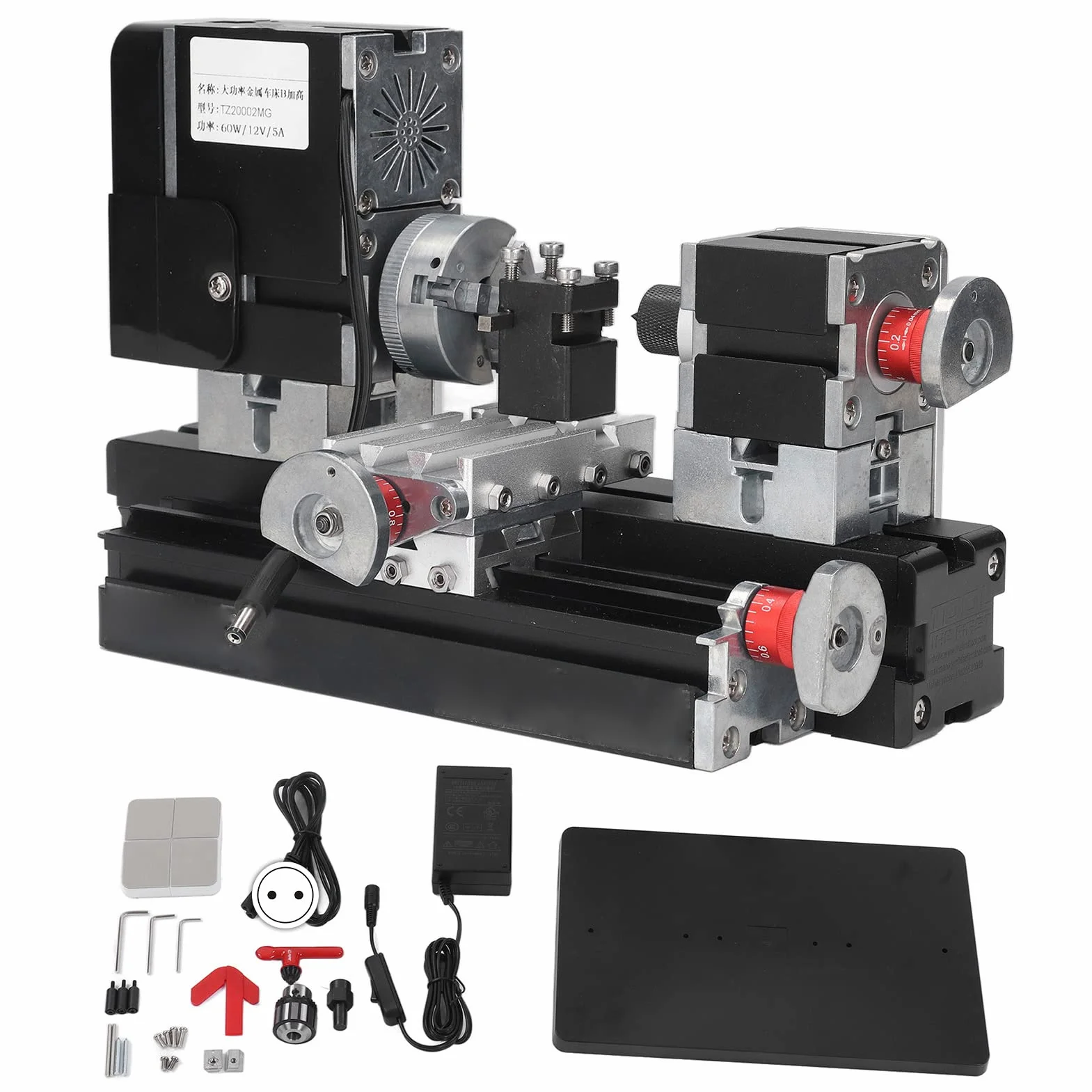 12VDC 60W 12000RPM CNC Mini Tornio Macchina Utensile Fai Te Lavorazione del Legno Tornio per Legno Fresatrice Rettifica Lucidatura Perline Trapano Rotary 100‑240V(#1)
