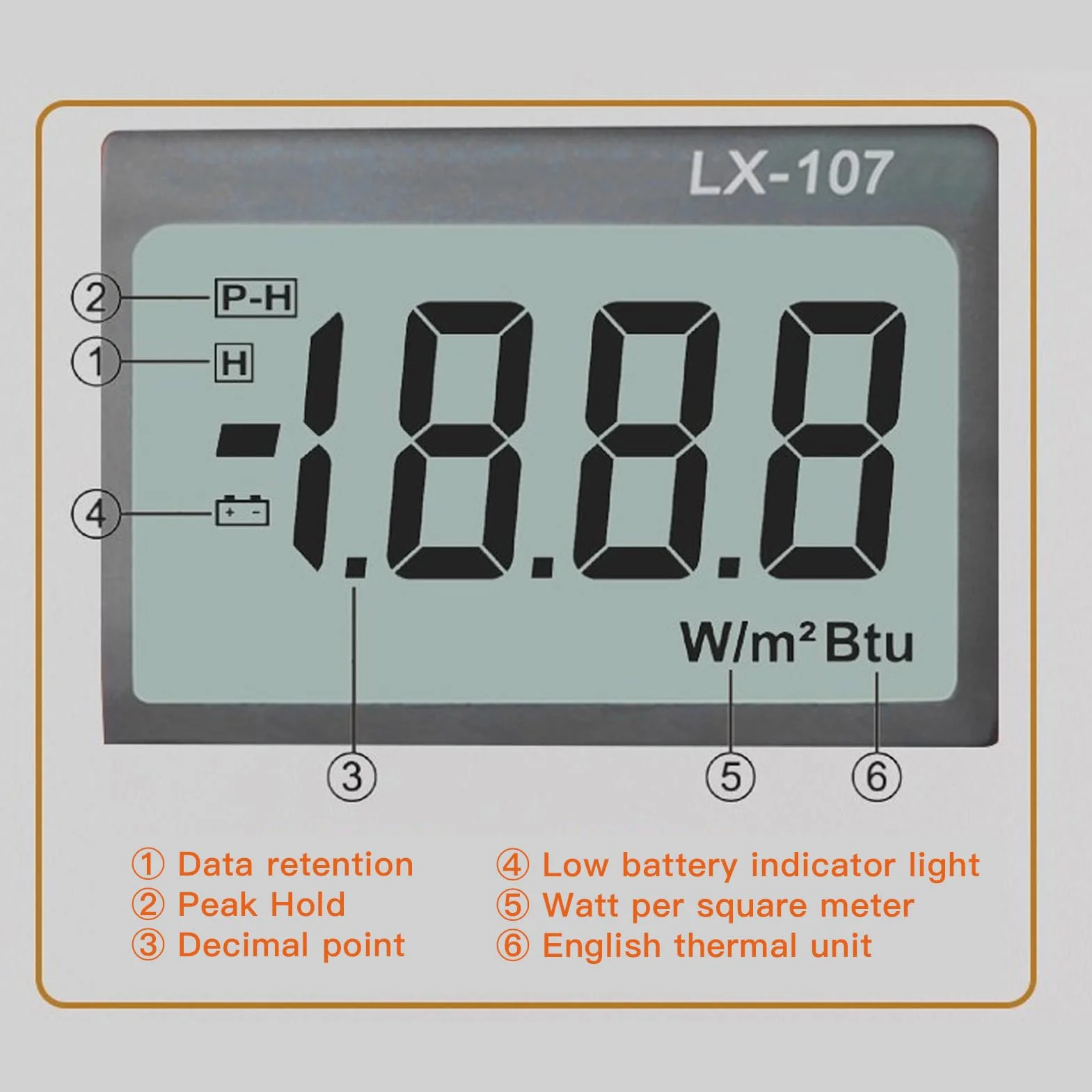 Misuratore di Energia Solare Digitale, Piranometro 2000 W/m² 634BTU con Bussola