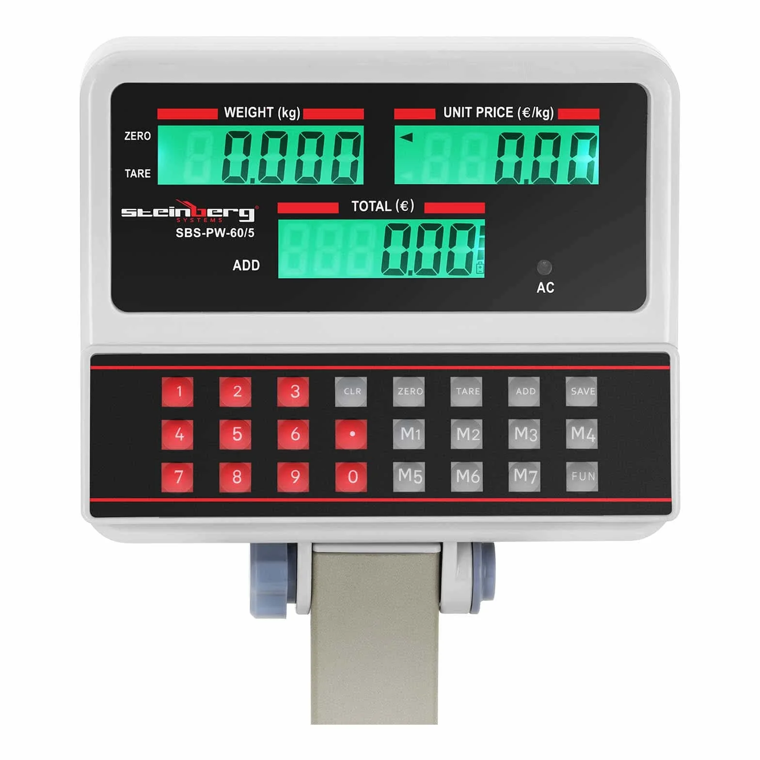 Steinberg Systems - Bilancia prezzatrice SBS-PW-100/10-100 kg campo di misura / 10 g precisione - Display LCD - con dispositivo di illuminazione e display qualitativamente eccellente